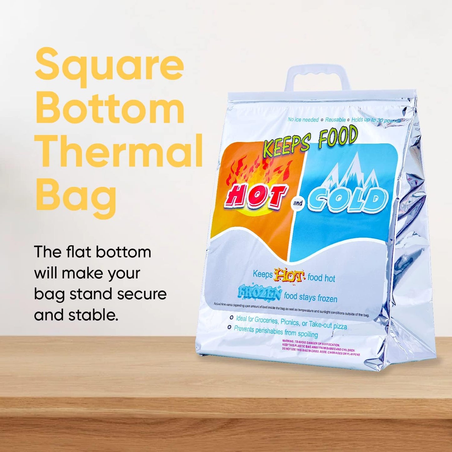 Superio Hot and Cold Insulated Bags for Food Delivery, Grocery Shopping Bags, Food Storage for Hot and Frozen Food for Travel, Disposable Cooler Bag, Reinforced Thermal Lunch Bag (3, 13"x7"x15.5")