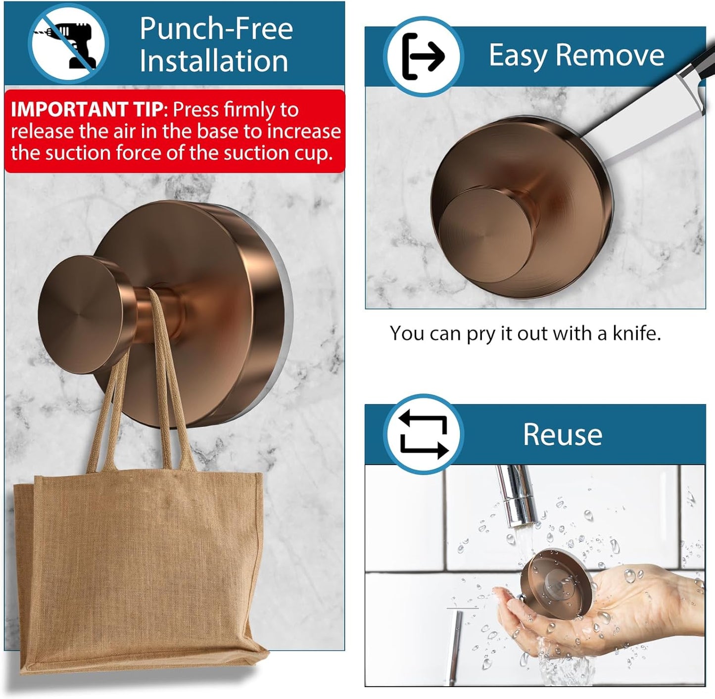 Suction Cup Hooks for Shower, 2 PCS No-Drill Towel Holder for Bathrooms Wall, Glass Door, Mirror, Tiles, Kitchen, Hold Robe & Wreath, Hanging up to 15 lbs – Waterproof & Rustproof, Loofah-Gold Rose