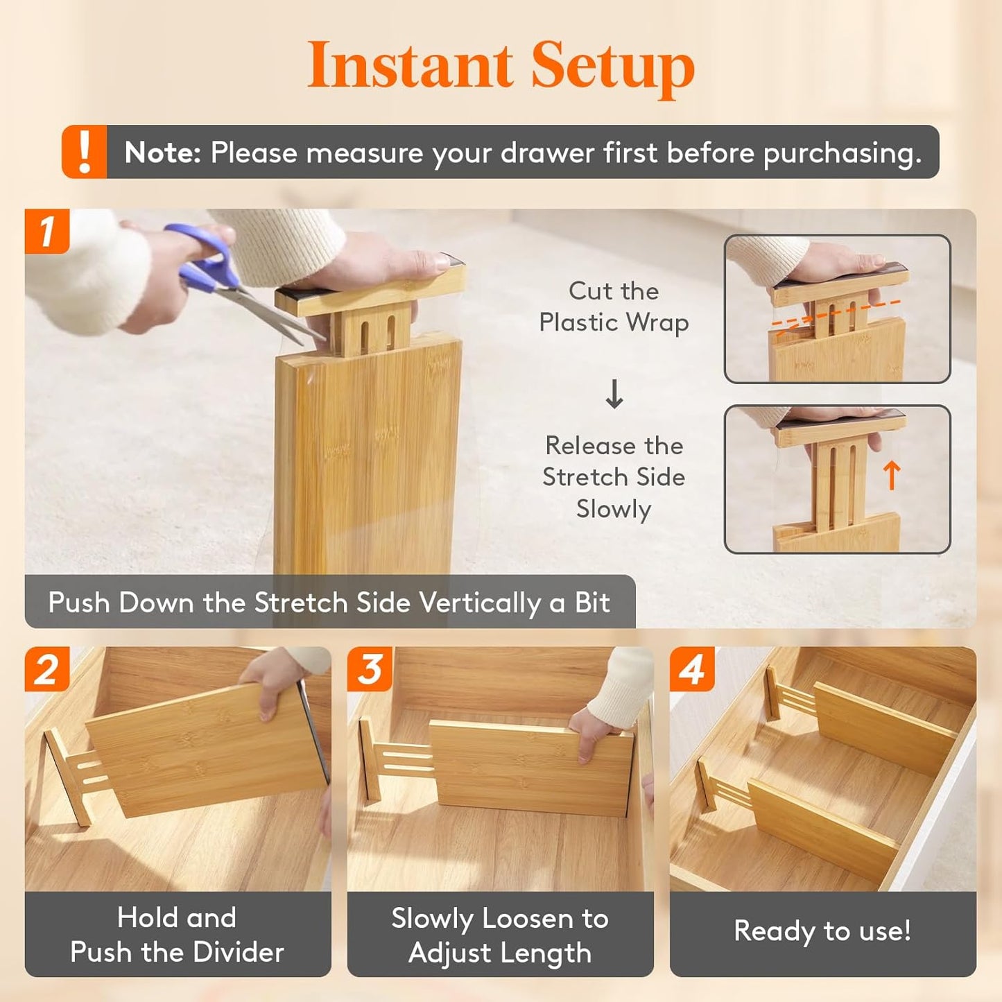 Lifewit 4 Pack 6" Deep Bamboo Drawer Dividers, 13-16.5" Expandable Drawer Organisers for Clothes, Adjustable Dresser Drawer Divider, Clothing Drawers Separators for Dresser, Bedroom, Bathroom, Office