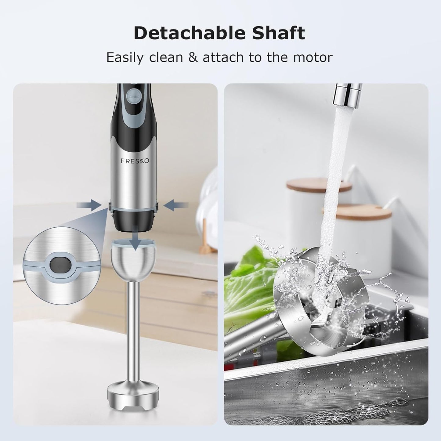 FRESKO Immersion Handheld Blender 500W with 700ml Beaker, 12-Speed & Turbo Mode Hand Blender Stick, 304 Stainless Steel Blades