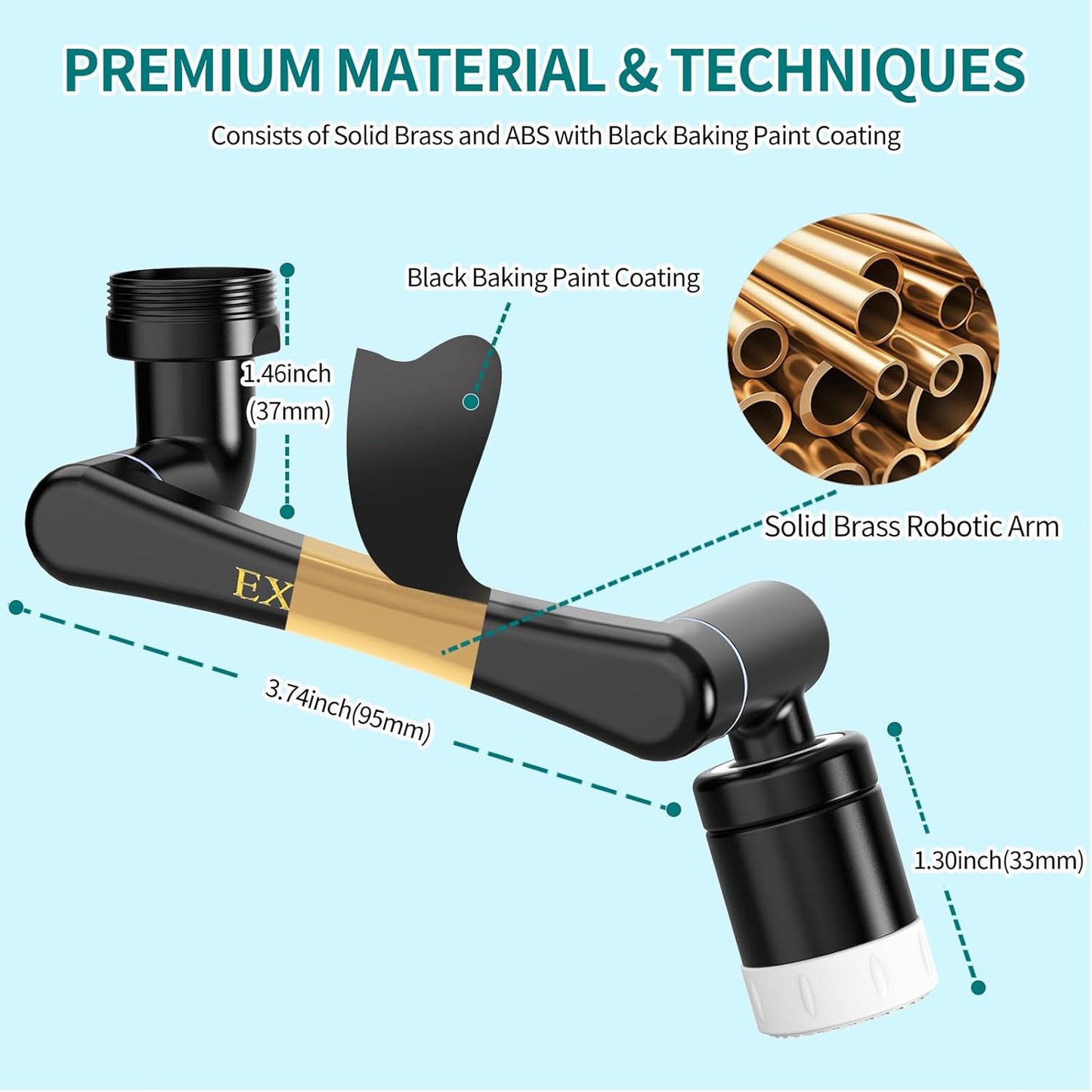 1440° Rotating Faucet Extender, Brass Multifunctional 1080°+ 360° Swivel Extension Robotic Arm Sink Aerator for Kitchen/Bathroom, 2 Water Outlet Modes, Black