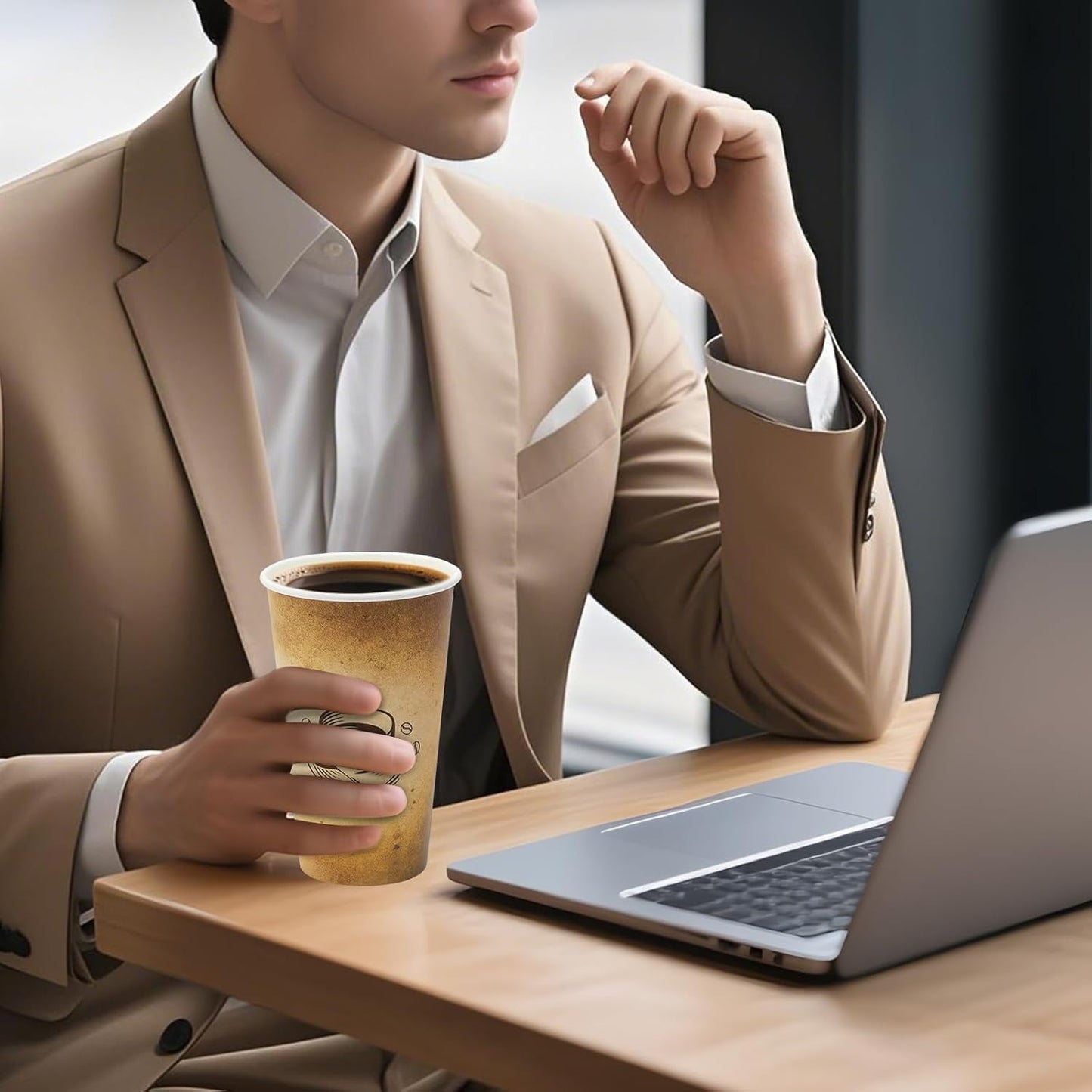 180 Pack 16 oz Disposable Paper Coffee Cups, Hot/Cold Drinking Cups, coffee, Juice, Retro Design, Leak-Proof, Party, Picnic, Events, Travel, Offices, Shops