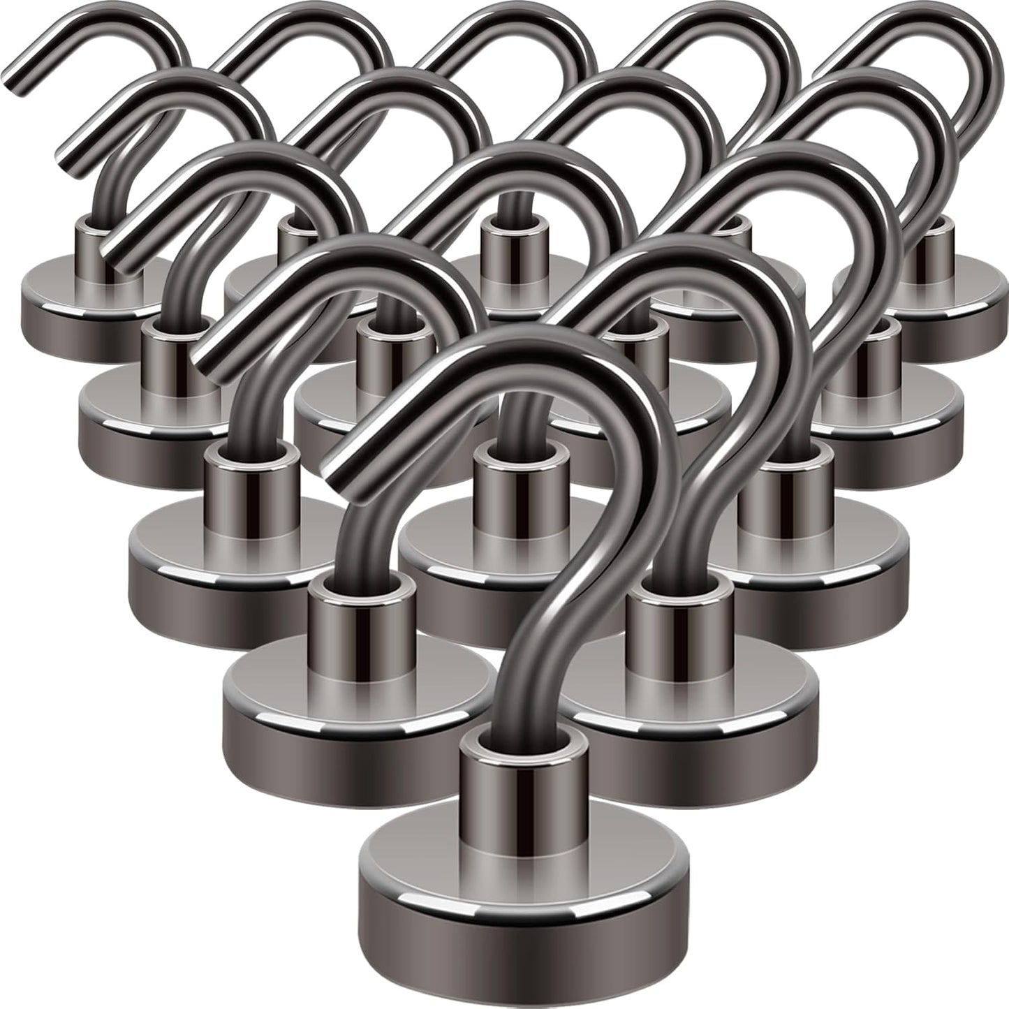 Neosmuk Magnetic Hooks,30lb++ Heavy Duty Earth Magnets with Hook for Refrigerator, Extra Strong Cruise Hook for Hanging, Magnetic Hanger for Cabins, Grill (Gunblack, 15 Pack)