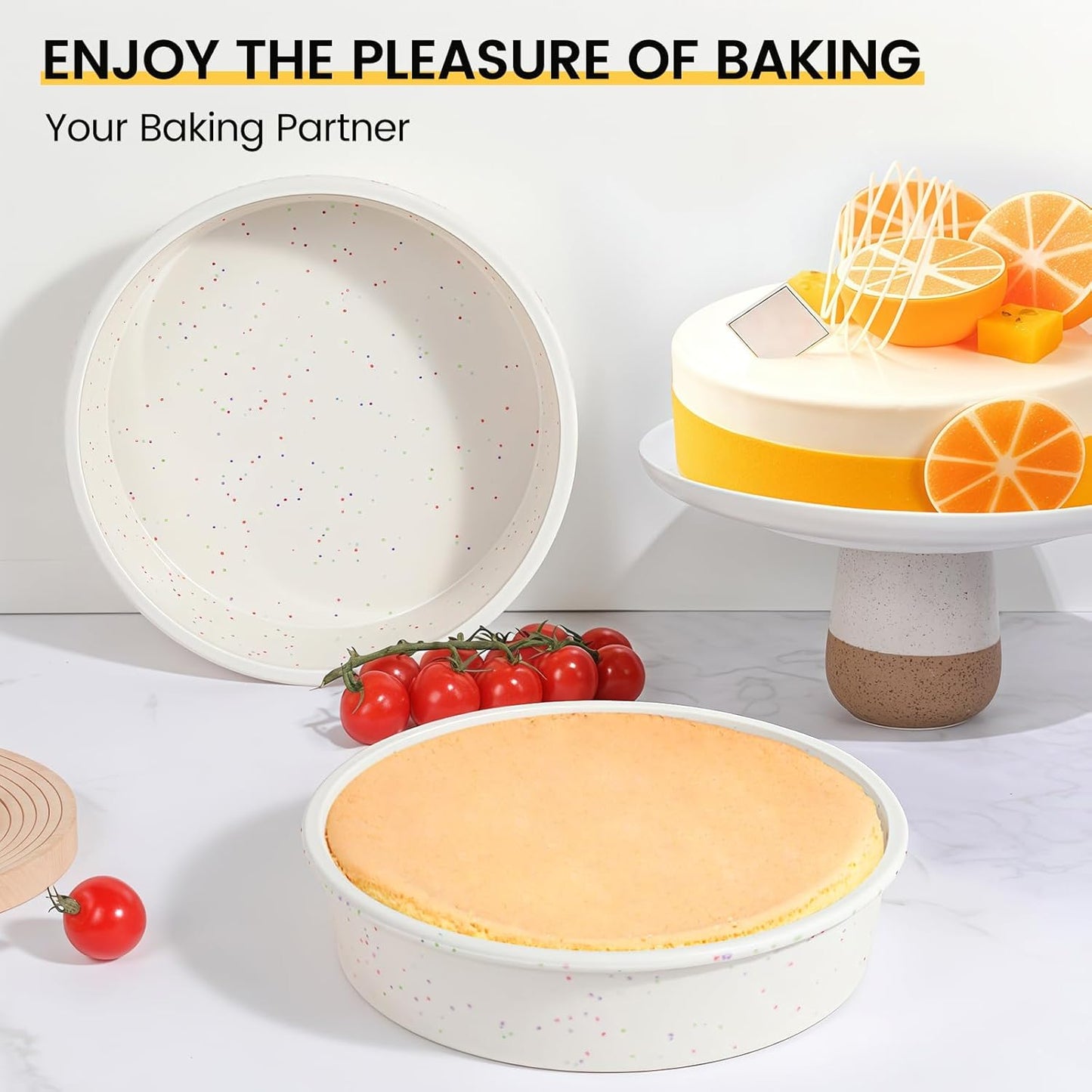 Vinino 6 Inch Silicone Round Cake Pan with Metal Reinforced Frame Set of 2, Nonstick Silicone Springform Pan for Baking Suitable for Making Layers, Cheese & Chocolate Cakes