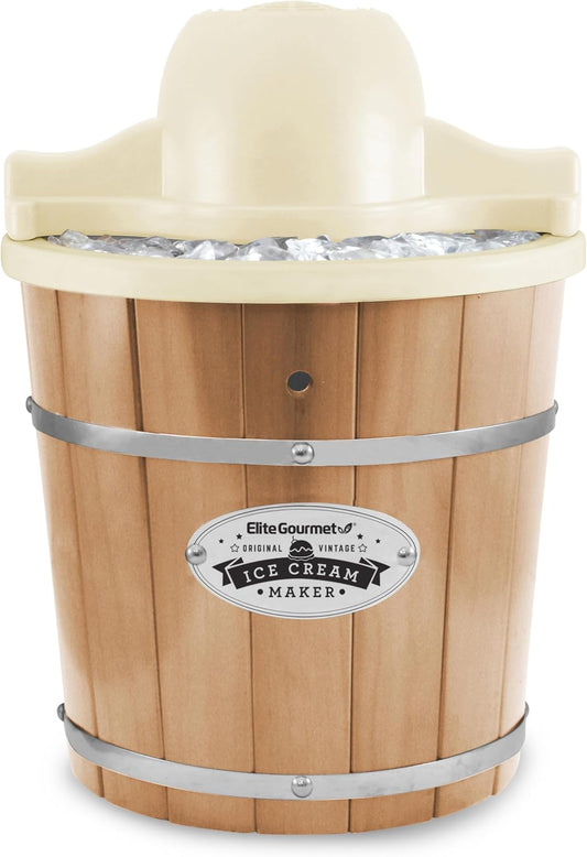 Elite Gourmet Maxi-Matic EIM-924L 4 quart Old Fashioned Electric Ice Cream Maker, Pine Bucket