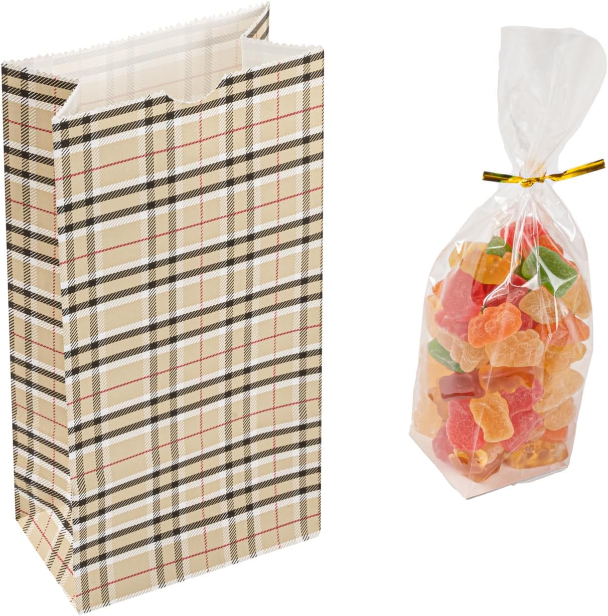 Restaurantware Bag Tek 2 LB Disposable Lunch Bags 100 Sturdy Take Out Bags - Flat Bottom Great For Restaurants Cafes And Bakeries Plaid Paper Popcorn Bags Versatile For Grocery And More