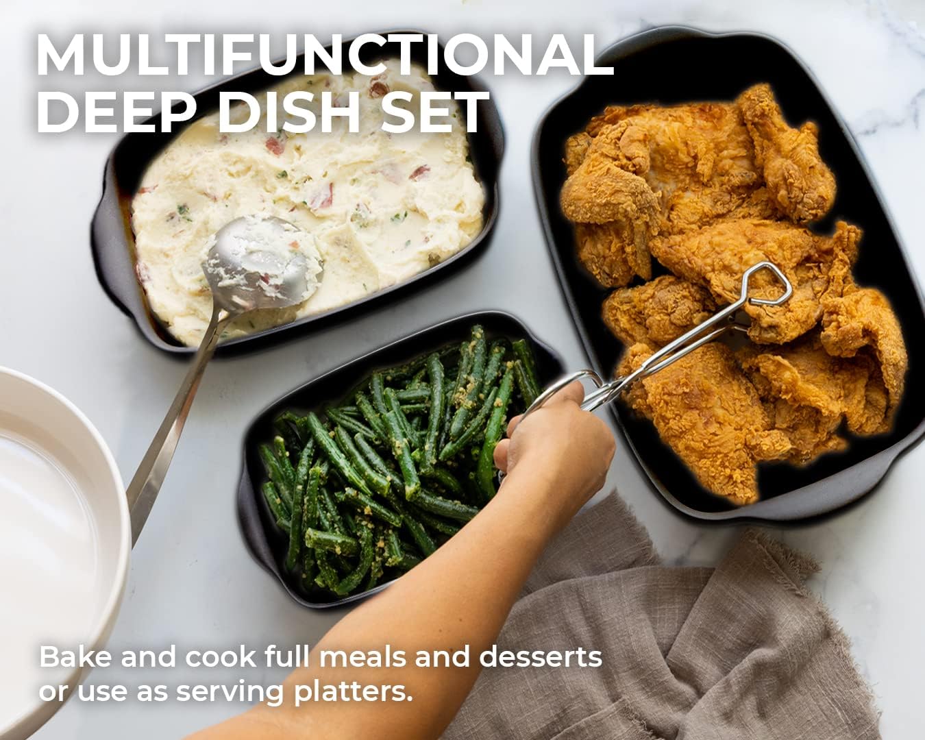 Saffron & Sage Casserole Dish Set of 3 - Baking Dishes for Oven, Contemporary Black Ceramic Baking Dish Set, Heavy Duty Bakeware, Up to 500° High Heat Resistant, Dishwasher, Freezer and Food Safe