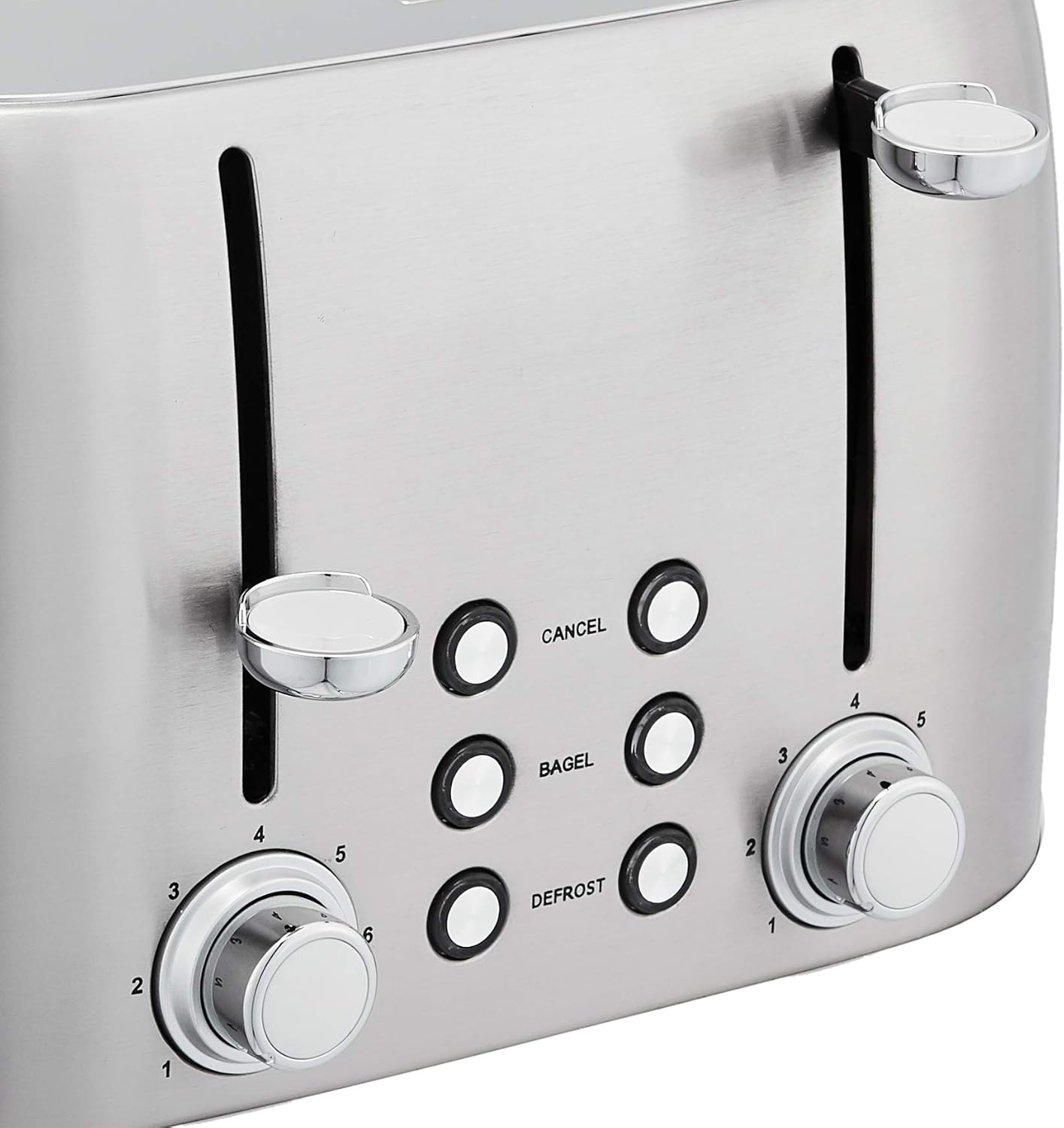 Amazon Basics 4 Slice Toaster with 6 Browning Settings, Removable Easy-to-Clean Crumb Tray, Cancel Button, 1600W, Brushed Silver