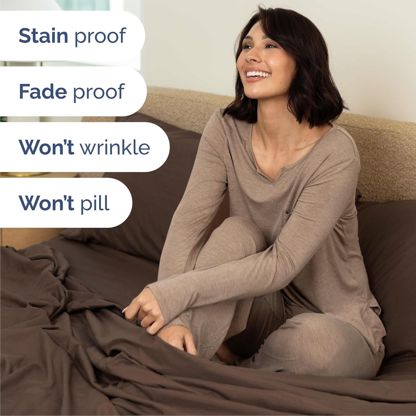 Cal King Size 4 Piece Sheet Set - Comfy Breathable & Cooling Bed Sheets Set - Hotel Luxury Bedding for Women, Men, Kids, Teens, Boys & Girls - Deep Pockets, Ultra-Soft, Wrinkle Free - Oeko-Tex - Brown