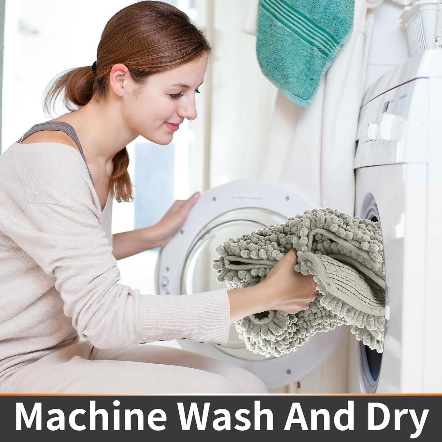 Yimobra Toilet Rug U Shaped Washable 24x20 Inch - Ultra Soft Absorbent Chenille Bath Rugs for Toilet, Quick Dry & Machine Washable, Non Slip Contour Bathroom Mat, Sand