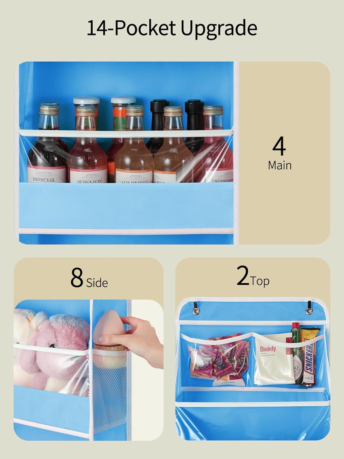 Yecaye 5 Tier 2Pc Over the Door Organizer, Swing-proof Door Organizer Hanging with Clear PVC Windows, Behind the Door Storage for Bedroom Nursery Closet Laundry Pantry Bathroom, Soft Sky Blue