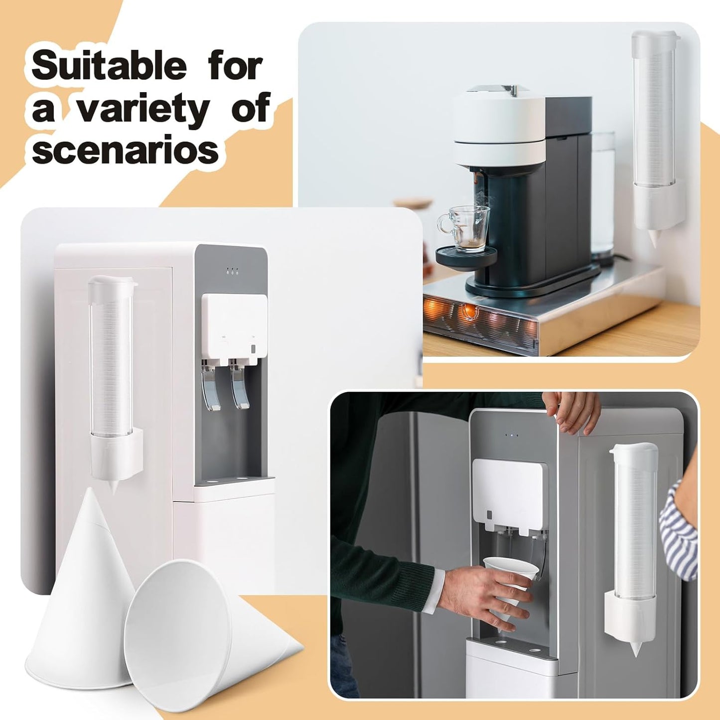 Roshtia 600 Pcs 4 oz Paper Cone Cups Thicken Disposable with 1 Cups Dispenser Pull Type Wall Mount Cup Holder Paper for Restaurants, Home, and Office, and Shaved Ice, Cold (White)