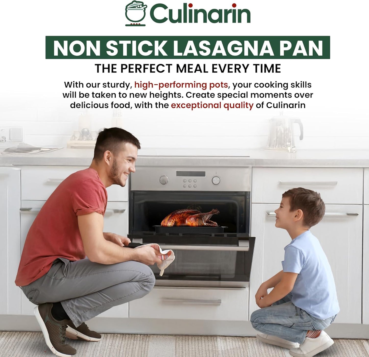 Large Lasagna Pan 12” x 16” - Heavy-Duty Nonstick Casserole Dishes for Oven - Convenient Deep Lasagna Baking Dish With Foldable Handles - Casserole Dish Is Dishwasher Safe and Perfect for Any Meal