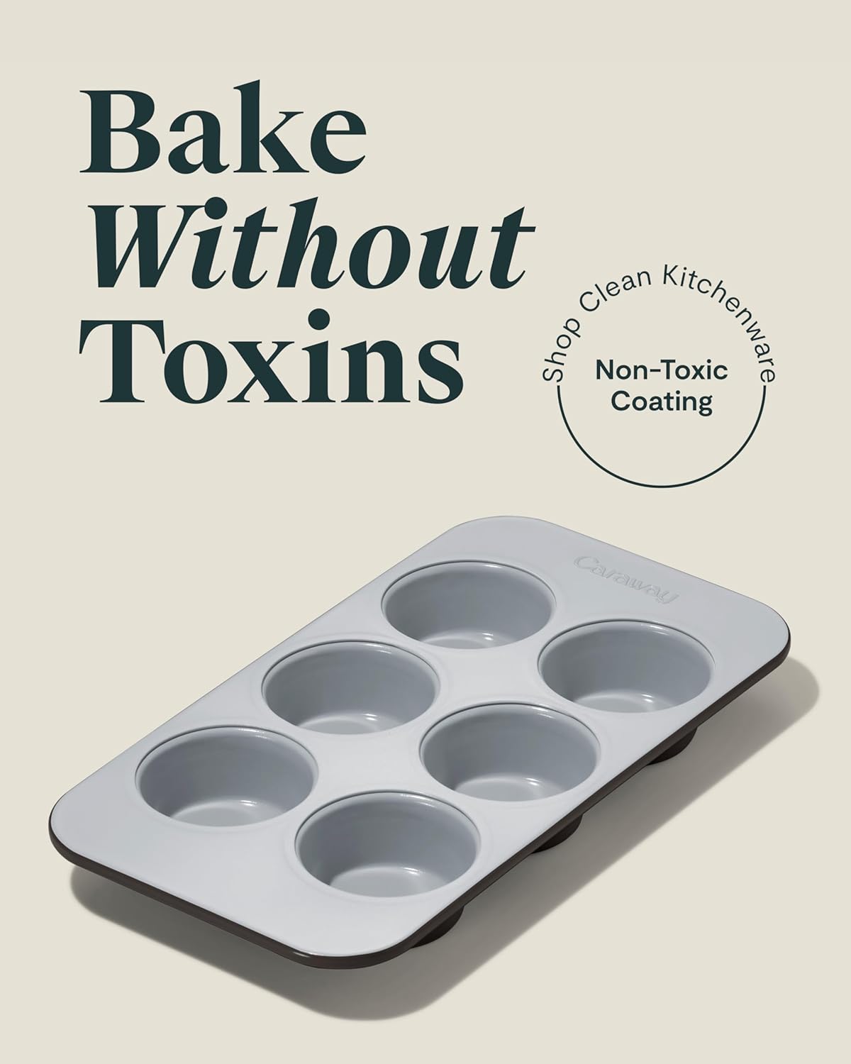 Caraway Nonstick Ceramic 6 Cup Muffin Pan – Non-Toxic, PTFE & PFOA Free – Oven Safe – Aluminized Steel Core – Small Muffin Pan for Baking Cupcakes, Muffins & More - Black