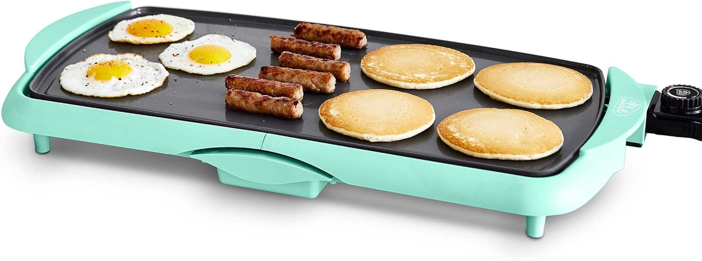 GreenLife 20” Extra Large Electric Griddle, Non-Toxic PFAS & PFOA-Free Ceramic Nonstick, Temperature Control, Quick Even Heating, Removable Drip Tray, Pancakes, Eggs, Sausage, Easy Clean, Turquoise