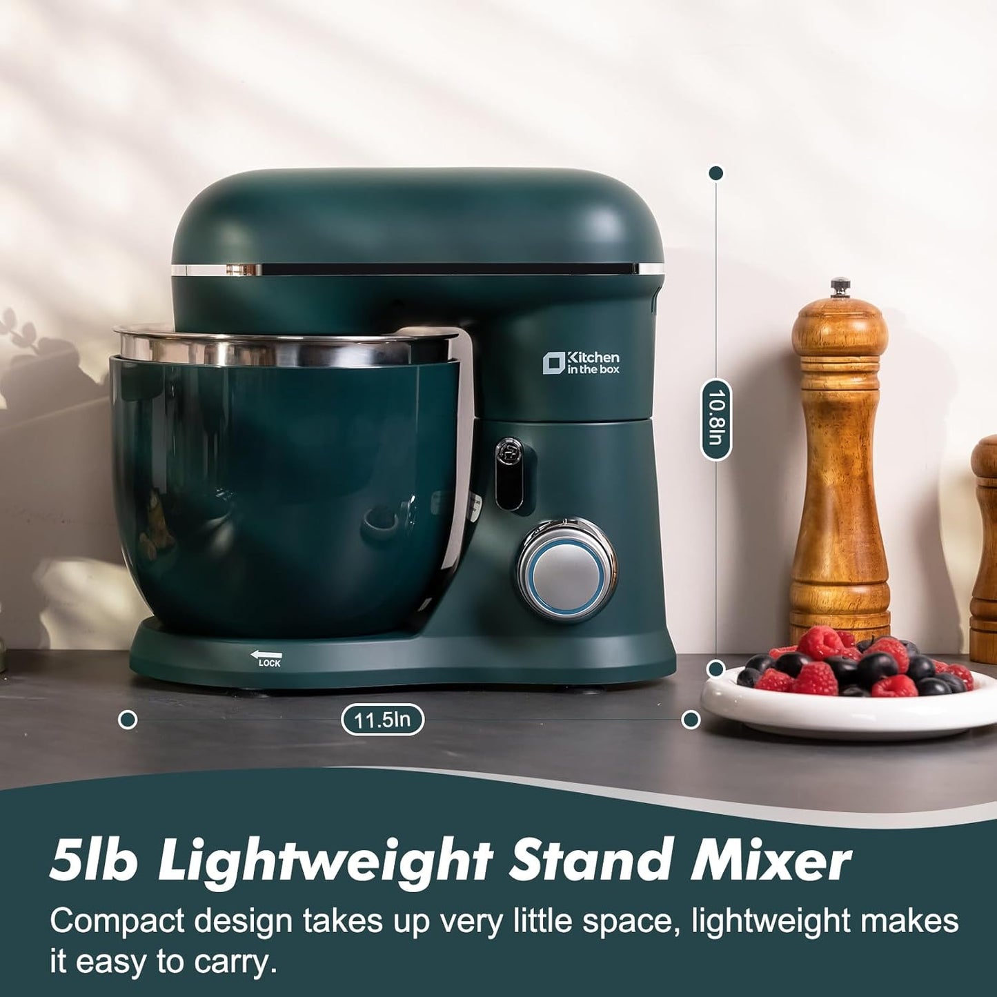 Kitchen in the Box Stand Mixer, 3.5QT Two Bowls Small Kitchen Electric Mixer, 10-Speed Portable Lightweight with Matte Finish, Egg Whisk, Dough Hook, Beater (Turquoise Green, 3.5QT)