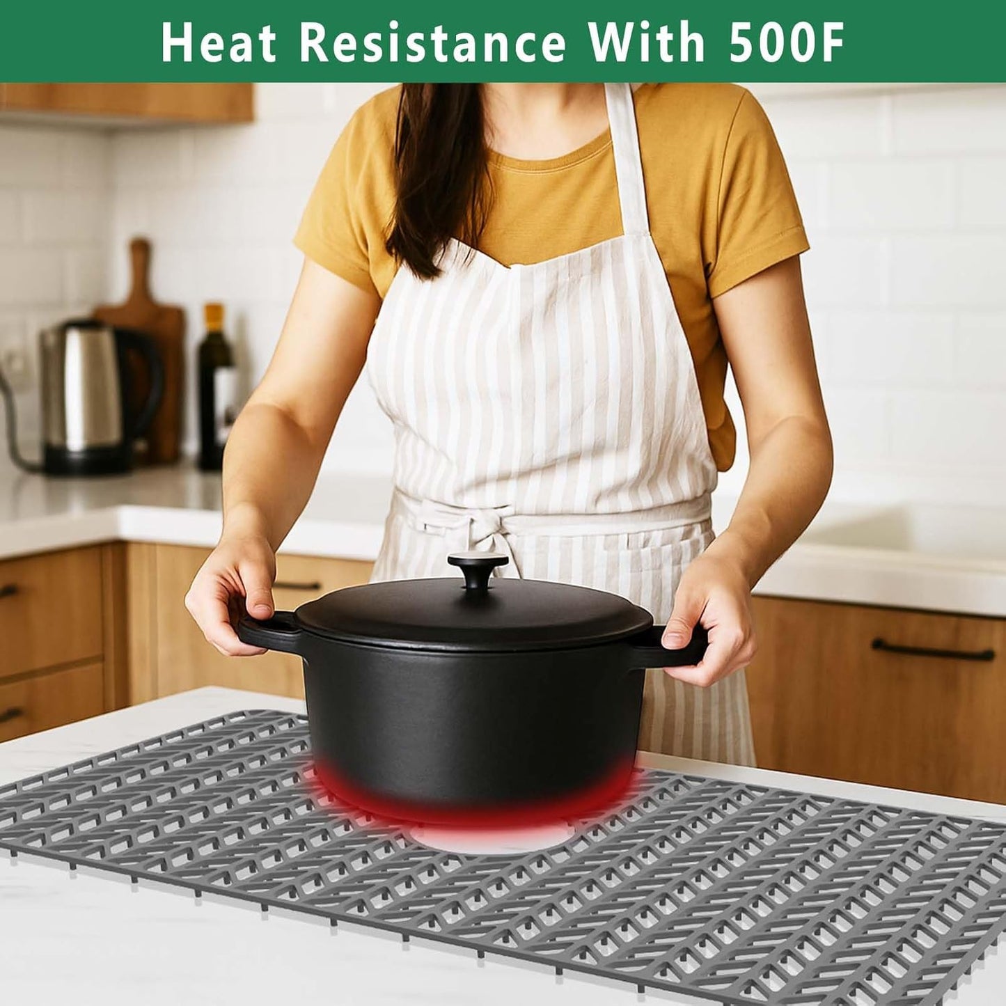 GUUKIN Sink Protectors for Kitchen Mat - 30"x 16" Silicone Kitchen Sink Mat Grid for Bottom of Farmhouse Stainless Steel Porcelain with Center Drain（Grey）