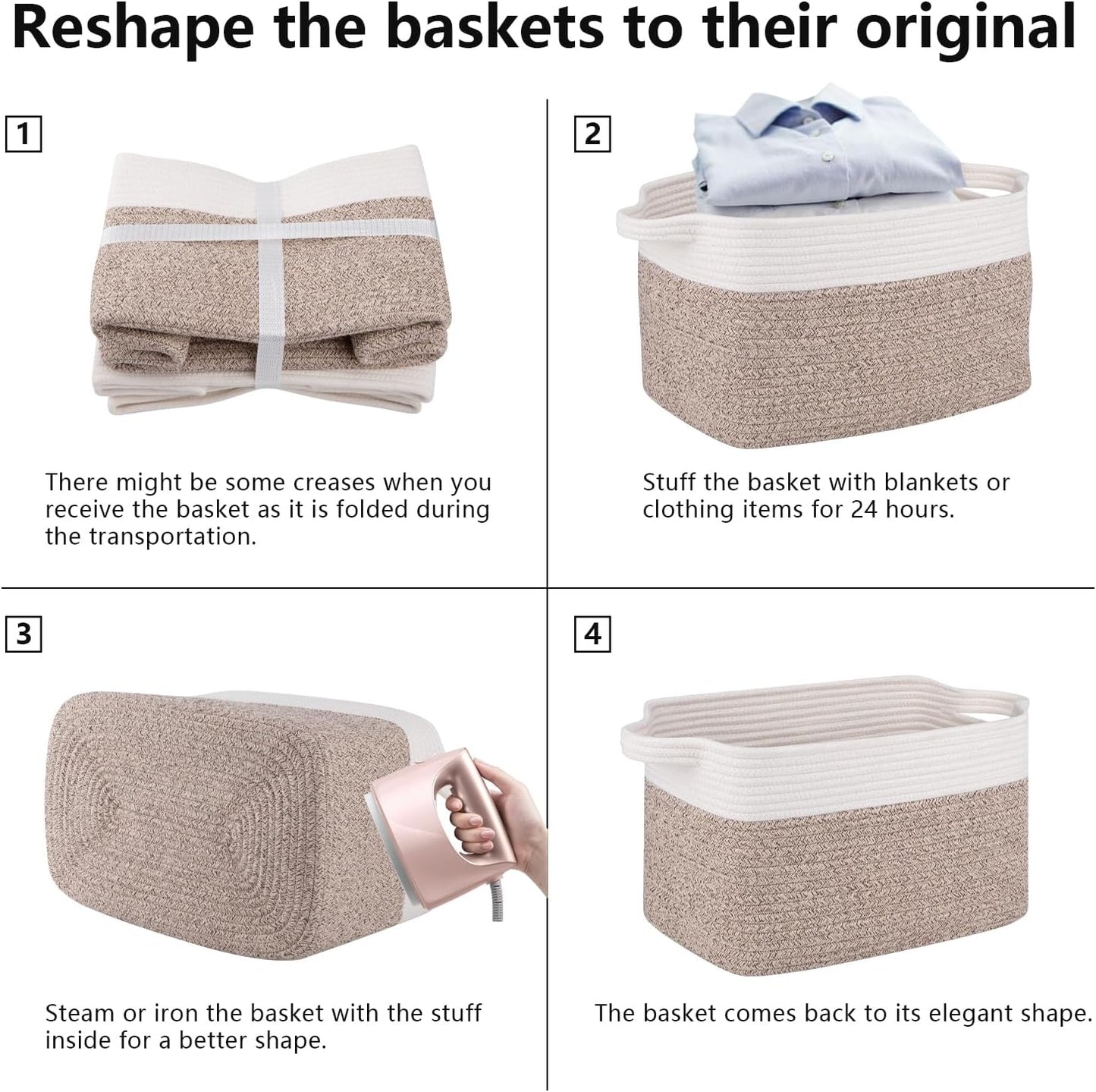 OIAHOMY 3 Pack Storage Baskets for Organizing, 13''X9.85''X8.7'' Storage Bins,Woven Basket with Handles, Toy Storage Bin,Stylish Room Decor Basket, white & Brown variegated