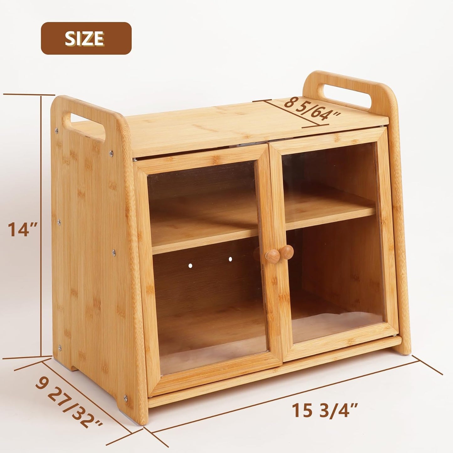 AMBIRD Bamboo Bread Box 20L Large Capacity with Clear Acrylic Doors - Double Layer Food-Safe Bread Storage with Air Vents and Side Handles - Keep Bread Fresh and Counter Clutter-Free