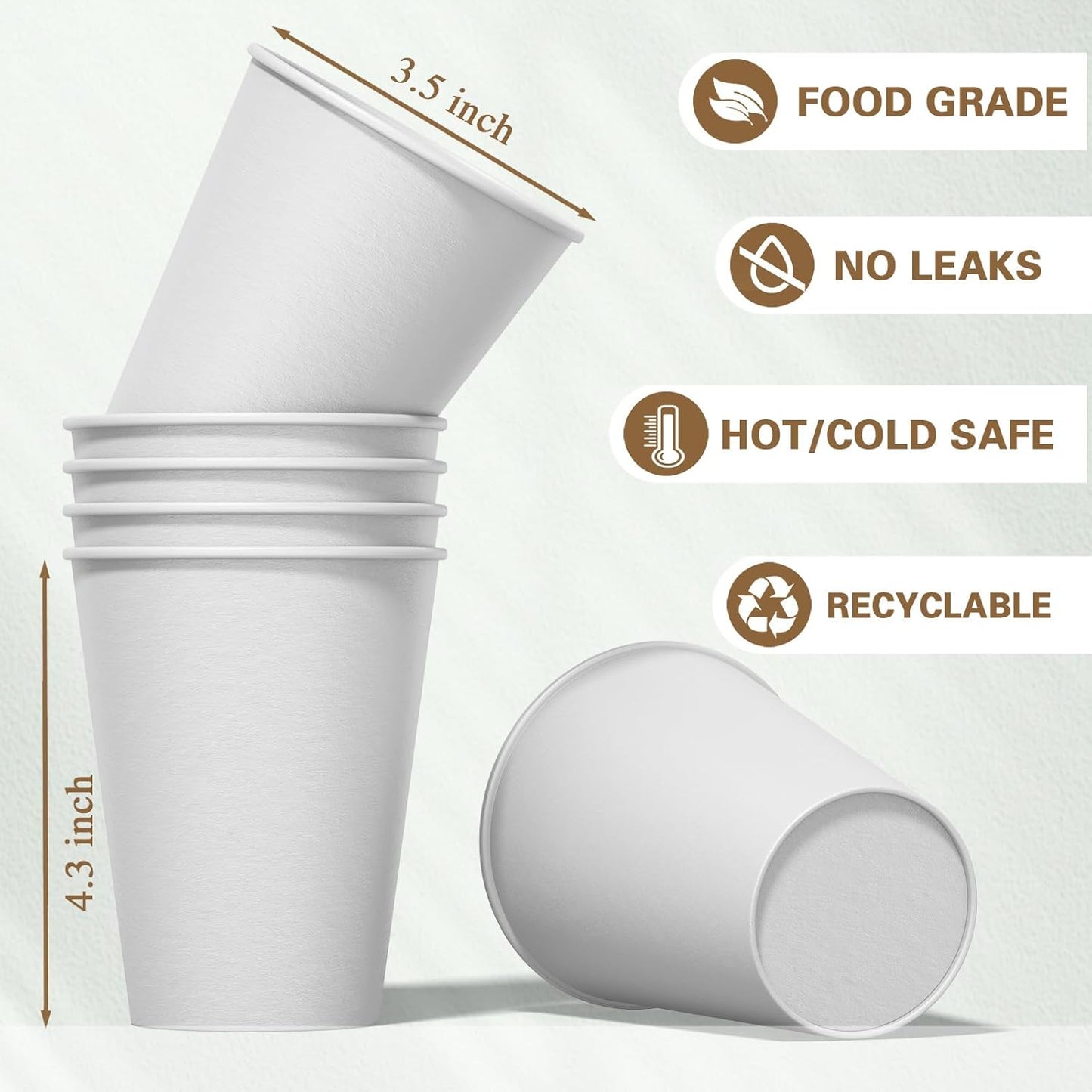 Disposable Coffee Cups 12 oz (500 Count), Paper Cups 12 oz bulk, Ideal for Hot Drinks, Coffee(white)