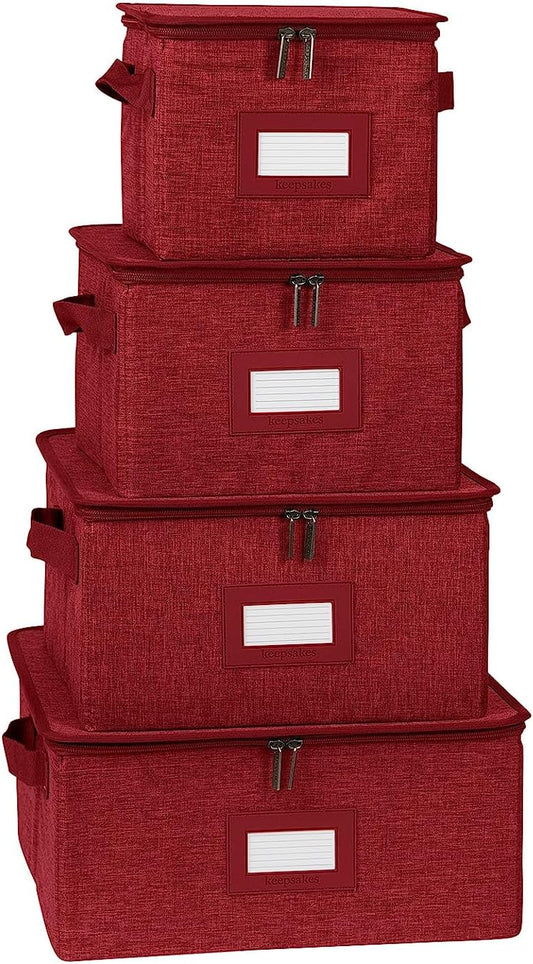 Covermates Keepsakes Dish Storage Box - Stackable, Reinforced Handles, China Storage, Red Heather