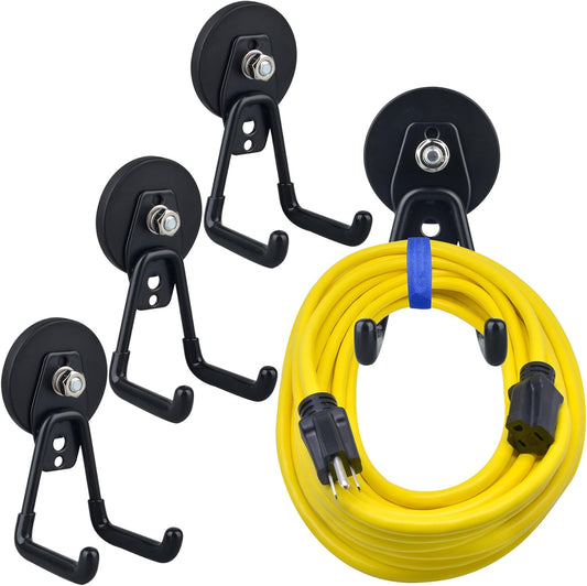 MUTUACTOR Powerful Magnetic Hooks,Non-Slip Heavy Duty Magnetic Hooks for Hanging,Magnetic Mount Strong Metal Storage Hooks for Organize Garage Tools Power Drill Driver Tool Chest Locker(4Pack,Black)