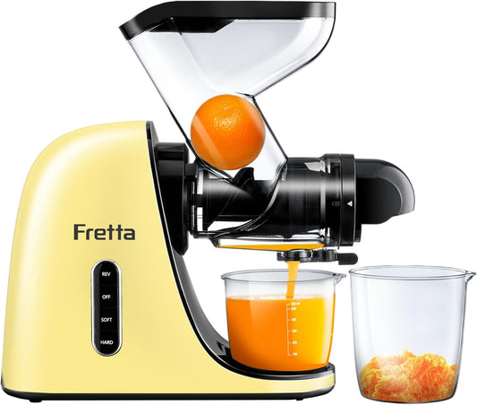 Slow Juicers, Cold Pressed Juicer Machine with 3-inch Large Feeding Chute,Masticating Juicer Machines Vegetable and Fruit,BPA Free, Powerfull 200w Motor(Yellow)