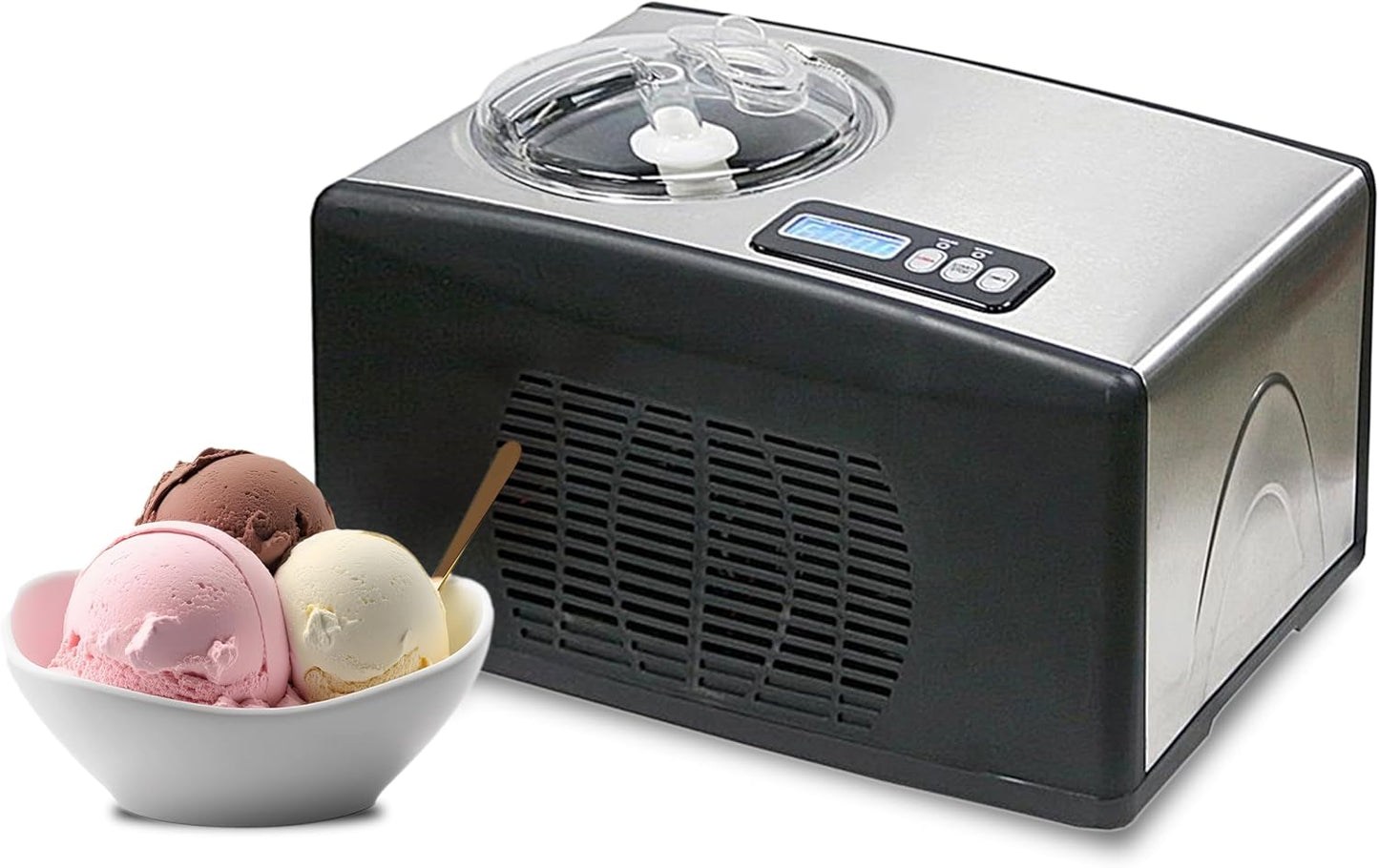 Whynter Ice Cream Maker Machine 1.6 Qt. Automatic with Built-In Compressor, LCD Digital Display & Timer, No Pre-Freezing, ICM-15LS, Stainless Steel