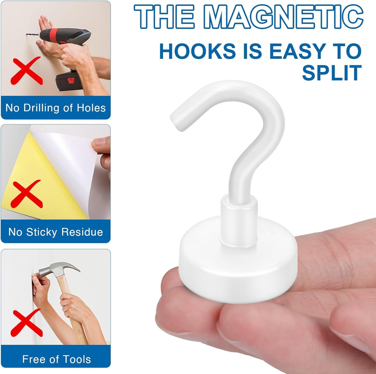 LOVIMAG Magnetic Hooks for Cruise Cabins, 150Lbs Cruise Magnets, White Magnetic Hooks Heavy Duty for Hanging, Refrigerator, Grill-4 Pack