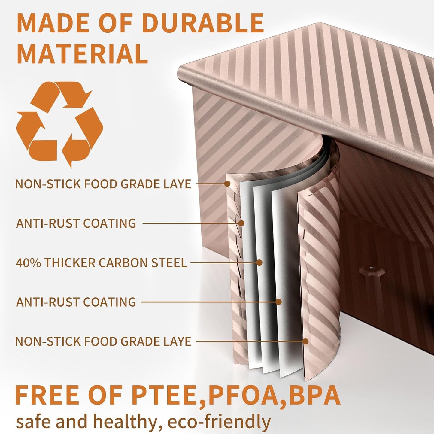 2 Pack Pullman Loaf Pan with Lid - Nonstick Bread Baking Pans for Homemade, Carbon Steel Toast Mold with Cover for Toaster Oven, Gold (1.2 lb & 0.67 lb)