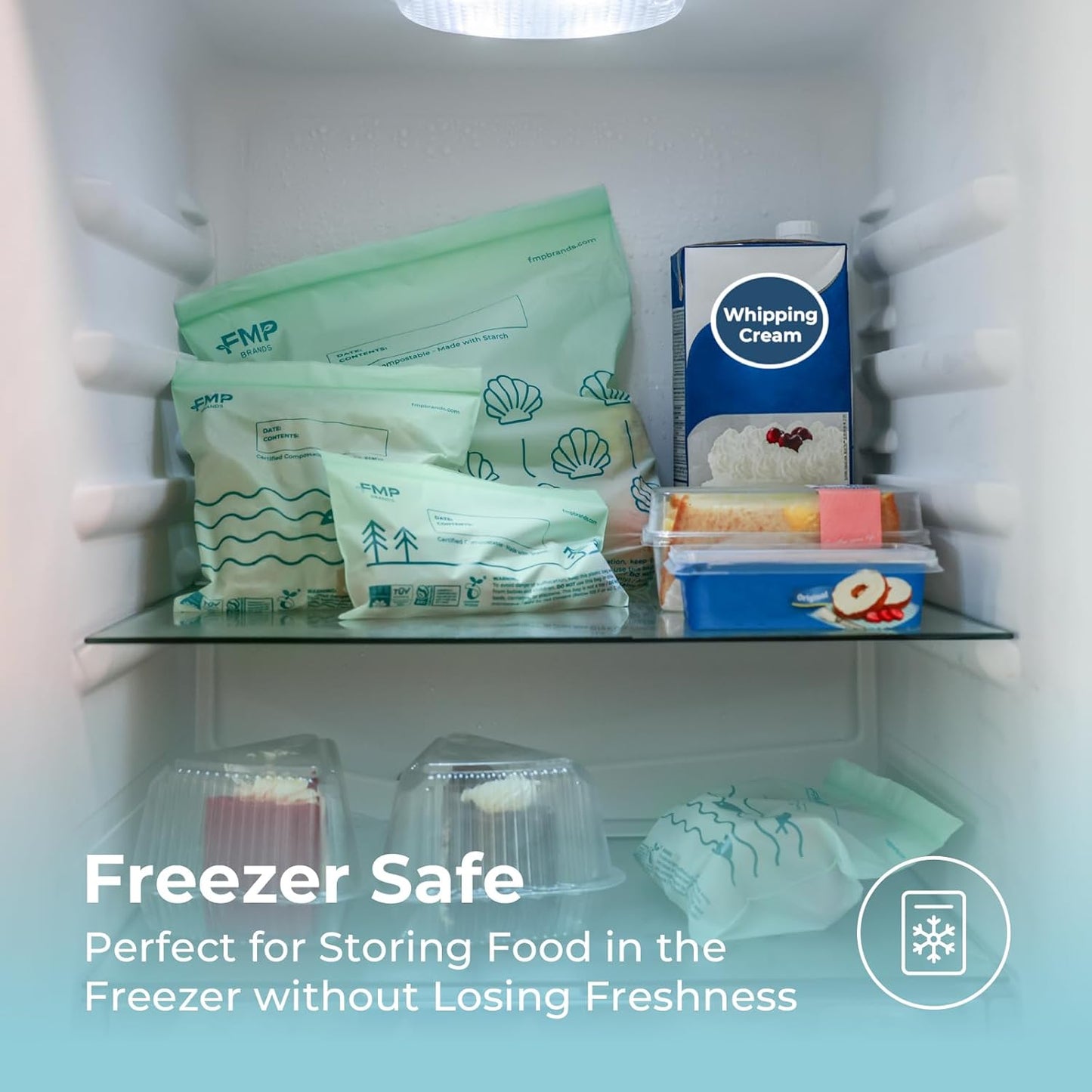 Fit Meal Prep 50 Pack 100% Compostable Food Storage Bags, 7 x 8" Resealable Freezer Bags Quart Size for Meat, Fruits, Plant-Based Sandwich Bag, ASTM D6400, US BPI & EU OK Compost Certified