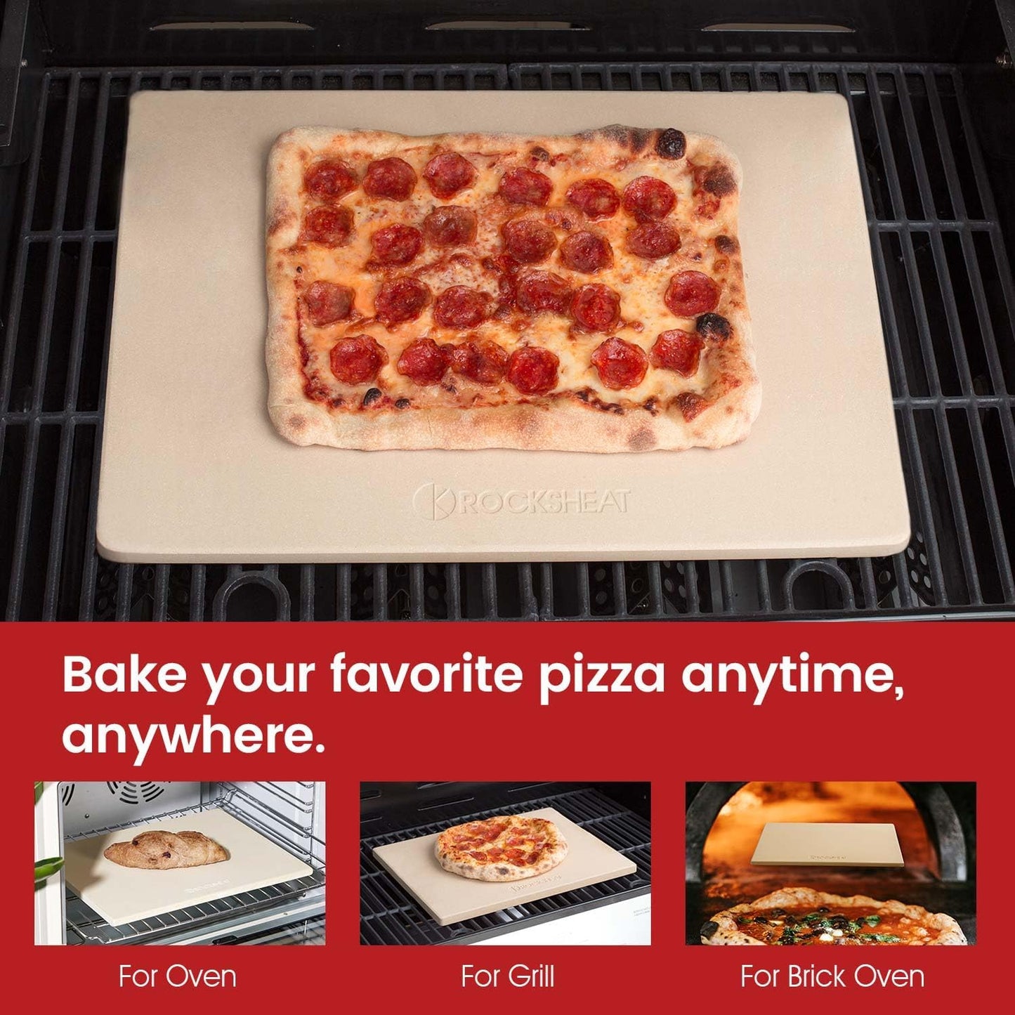 20"x 13.5" Pizza Stone, Cordierite Pizza Pan for Oven Grill and BBQ, Rectangular Large Baking Stone for Bread, Durable Cooking Stone, Thermal Shock Resistant