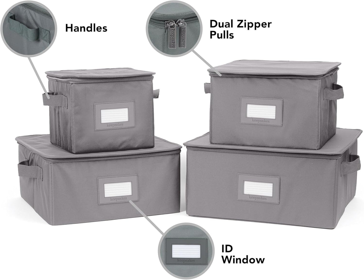 Covermates Keepsakes Dish Storage Box - Stackable, Reinforced Handles, China Storage, Graphite