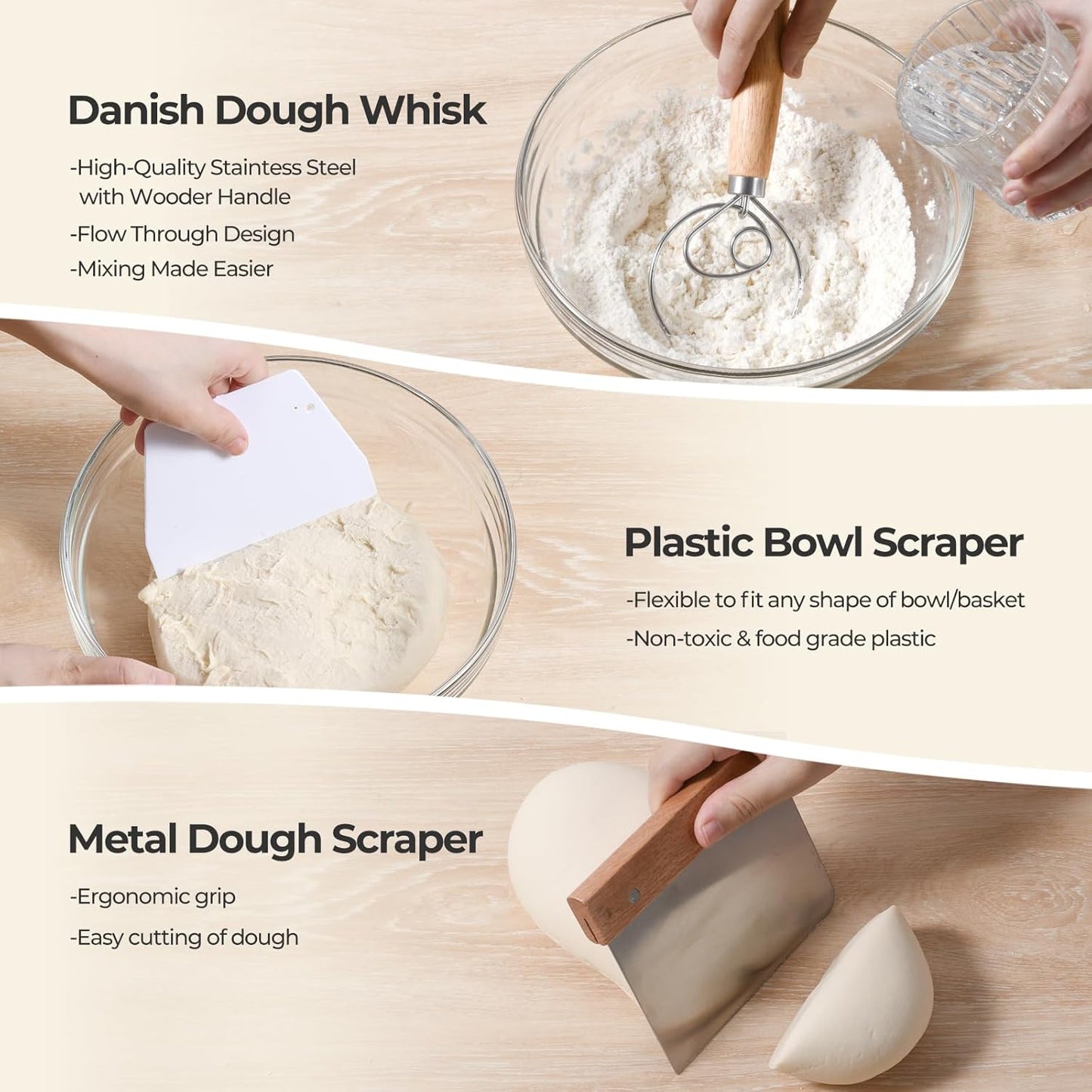 Banneton Bread Proofing Basket Set, 9" Round & 10" Oval Natural Rattan Sourdough Bowl with Linen Liner, Sourdough Starter Kit, Fermented Cloth, Silicone Bread Sling, Ideal for Homemade Bread