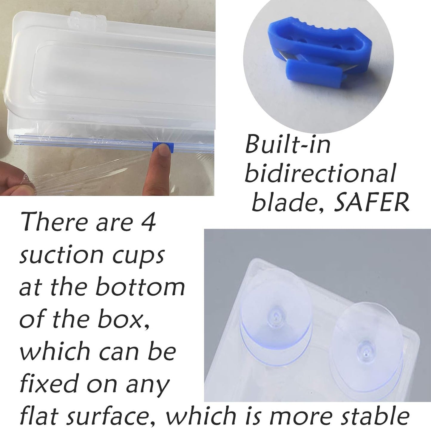 Plastic Cling Wrap Dispenser With Slider Cutter - Refillable Food Wrap Stretch Clear Film 12 Inch 650 Ft (Cutting Box + Cling Film)