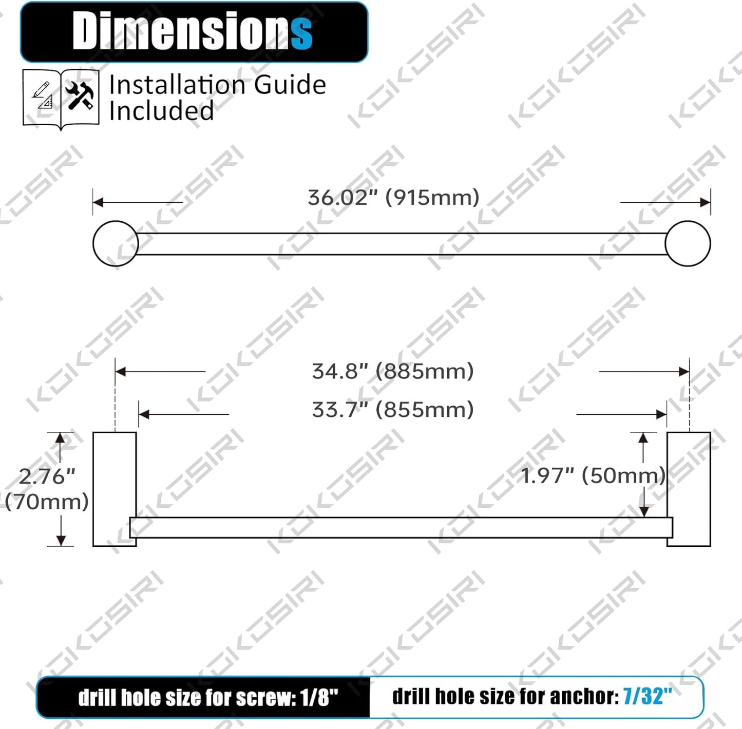 KOKOSIRI Towel Holder Brushed Nickel 36-Inch Towel Rack for Bathroom Wall Mount Single Bar Stainless Steel Bathroom Hardware Accessories, B4007BR-L36