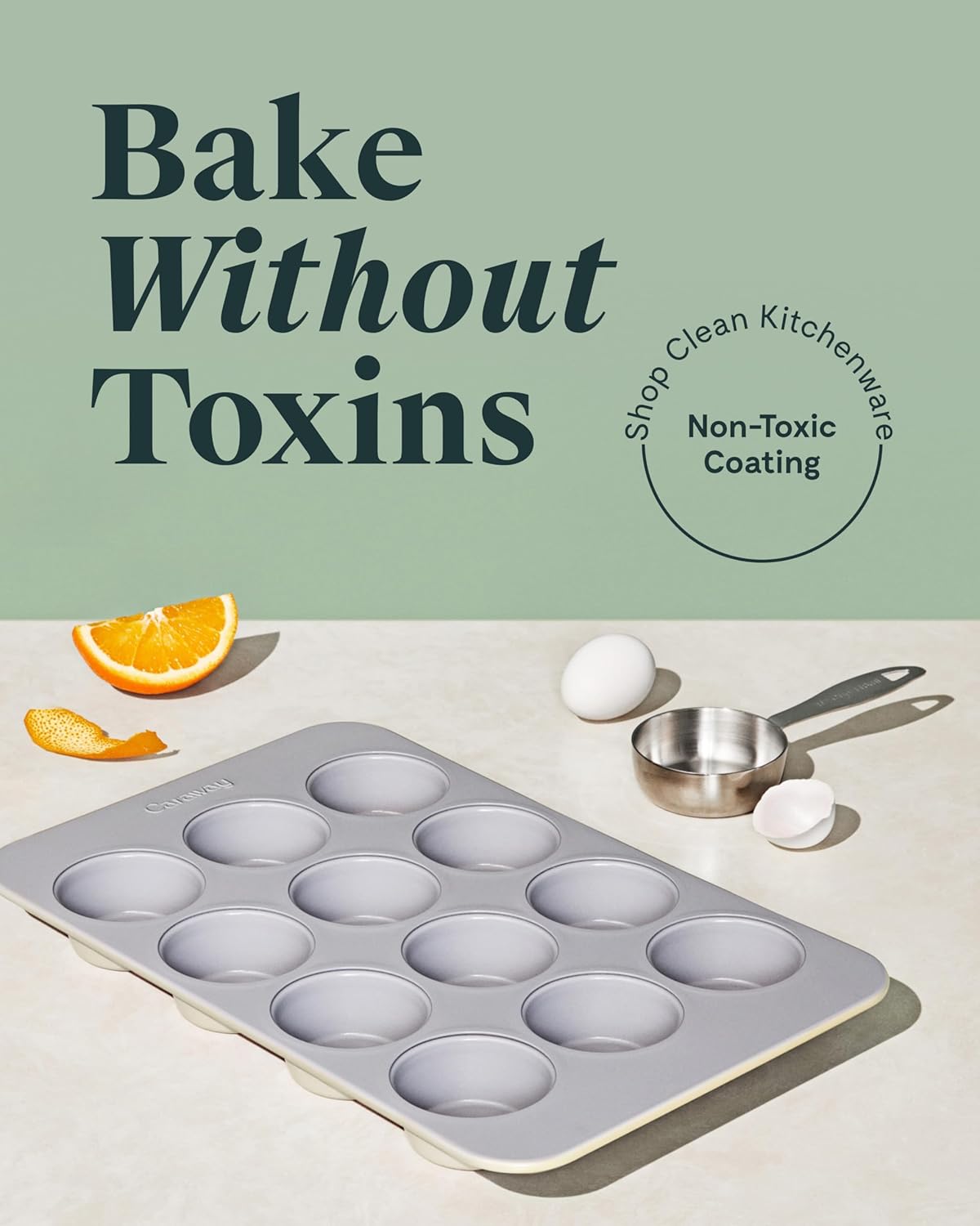 Caraway Non-Stick Ceramic 12-Cup Muffin Pan - Naturally Slick Ceramic Coating - Non-Toxic PTFE & PFOA Free - Perfect for Cupcakes, Muffins, and More - Sage
