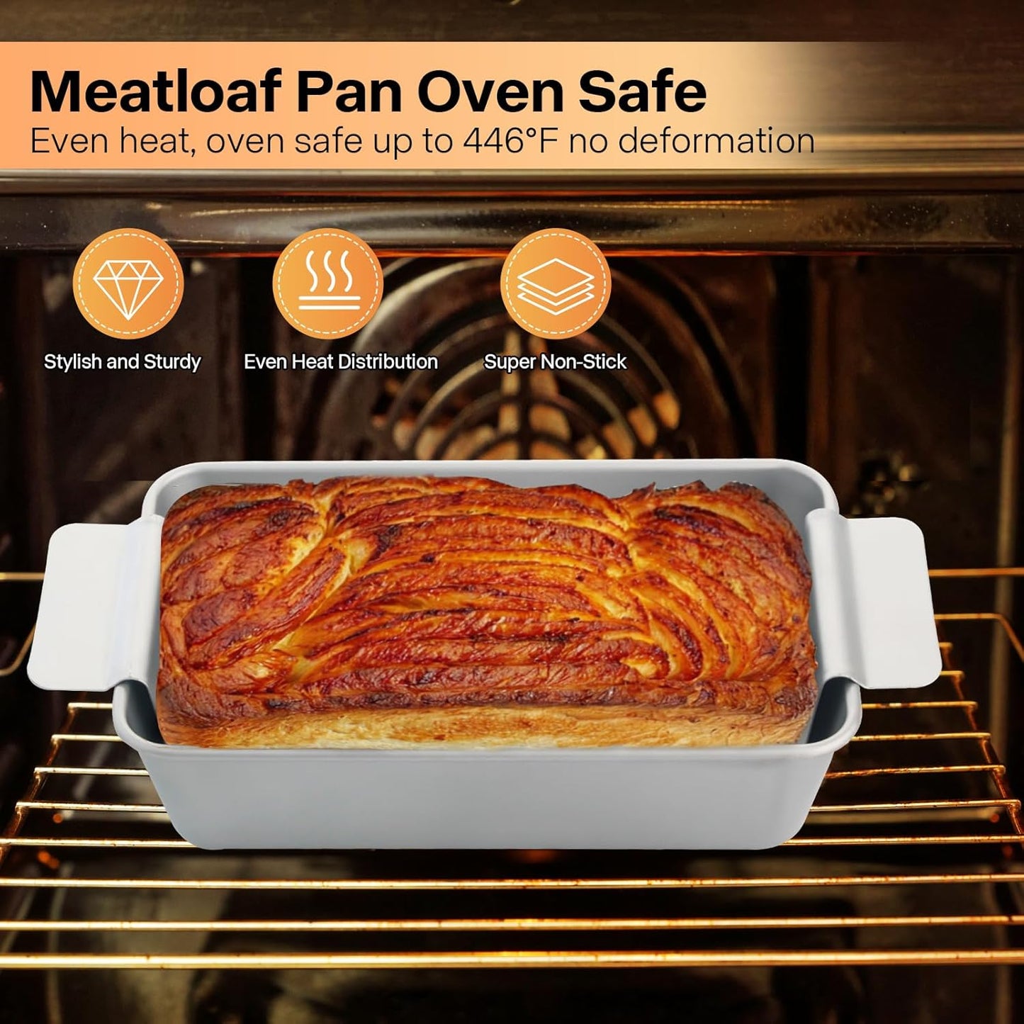 Meat Loaf Pan with Drip Tray, Meatloaf Pan 2LB, 2-Set Meatloaf Pan with Drain Tray Nonstick, Large Rectangular Pans for Baking Bread, Meat and Draining Grease Off, Oven Safe, Silver