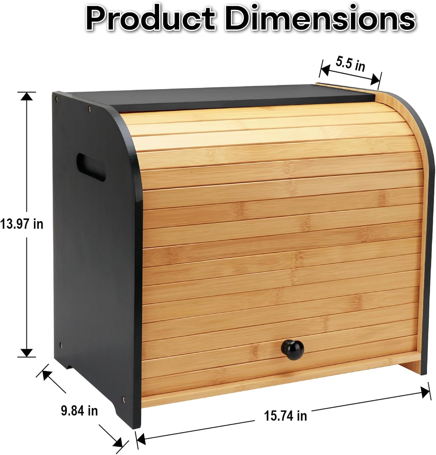 Bread Box for Kitchen Countertop, Double Layer Bamboo Bread Storage Container for Homemade Bread, Roll Top Bread Box with 3 Adjustable Height for Kitchen Counter, Black Breadbox Organizer