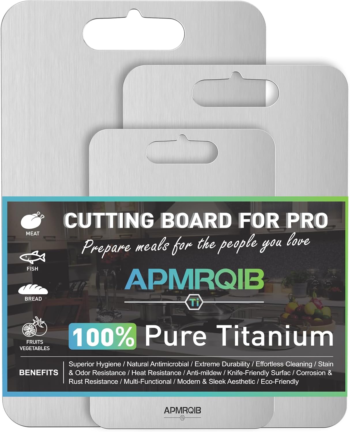 Titanium Cutting Board Set of 3,100% Pure Titanium Cutting Boards for Kitchen, Double Sided Non Toxic Cutting Board, Ideal Charcuterie & Chopping for Meat, Hygiene Durable Dishwasher（S+M+L)