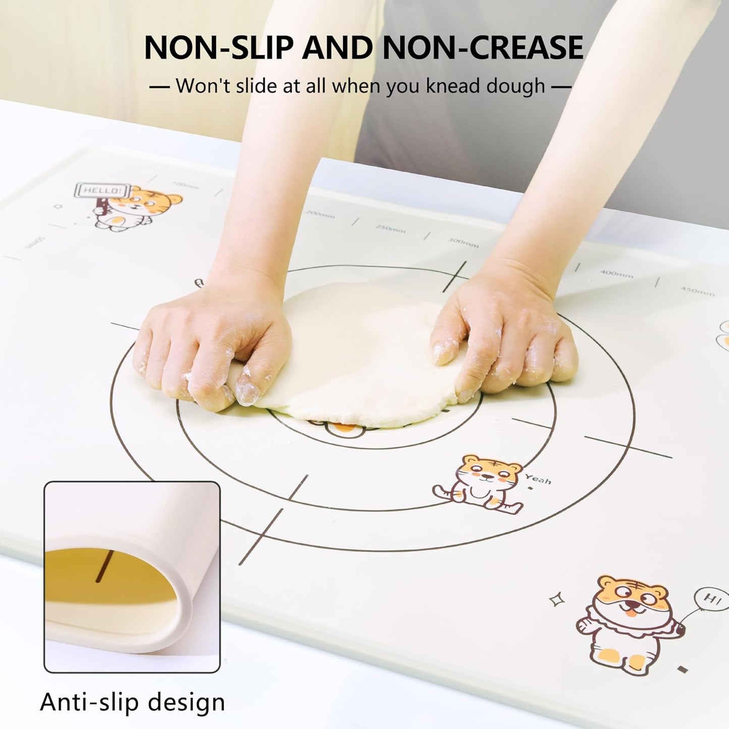 28x20 Inch Extra Thick Silicone Pastry Board, Silicone Baking Mat with Measurements, Non-slip Silicone Mat, Kneading Counter Mat, Non-Stick Dough Mat with Edge Heightening