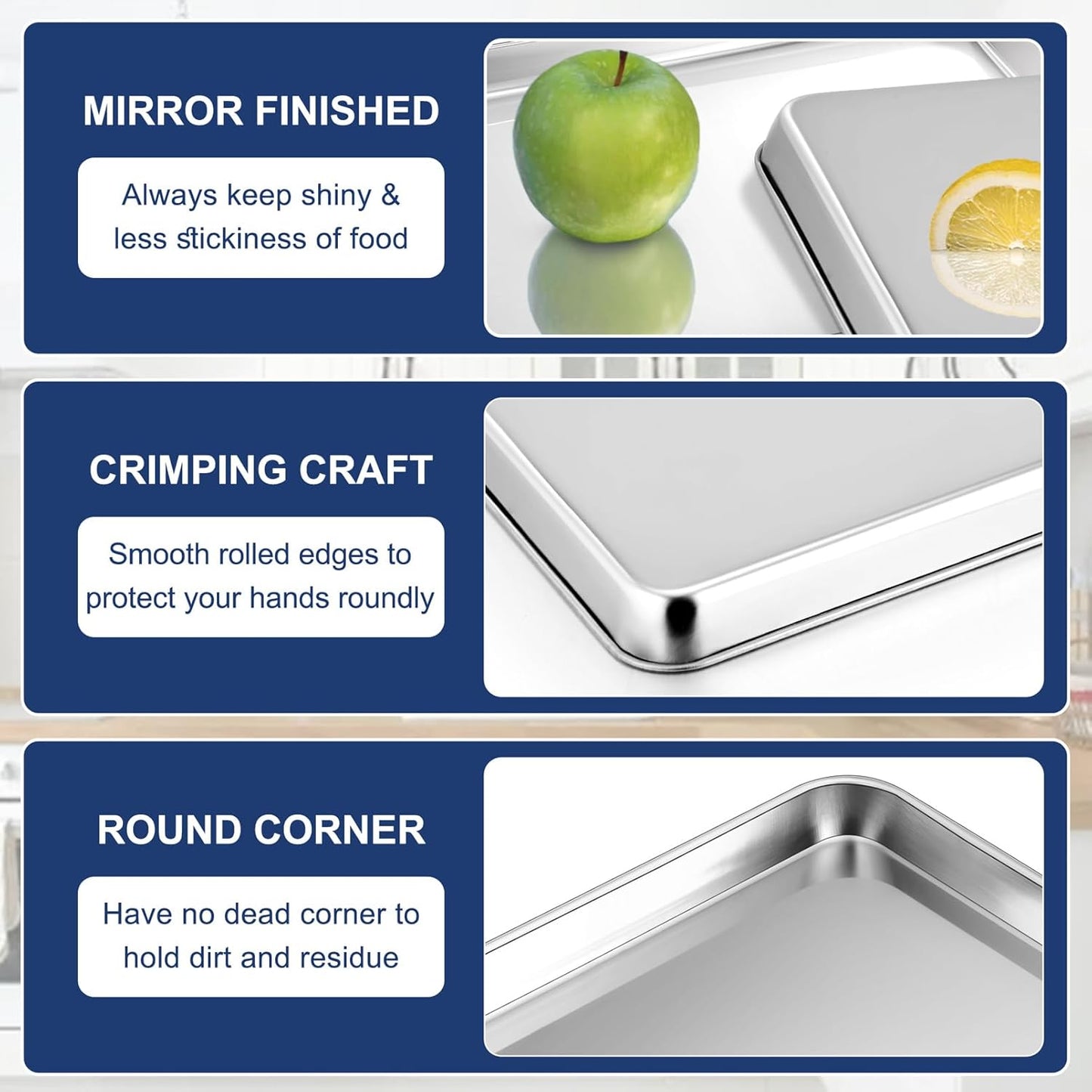 P&P CHEF 9 Inch Baking Cookie Sheet, Oven Pan Tray Stainless Steel Sheet Pan for Kitchen, Oven Bakeware for Multi Uses, Shiny Look & Dishwasher Safe, Healthy & Heavy Duty, 1Pc