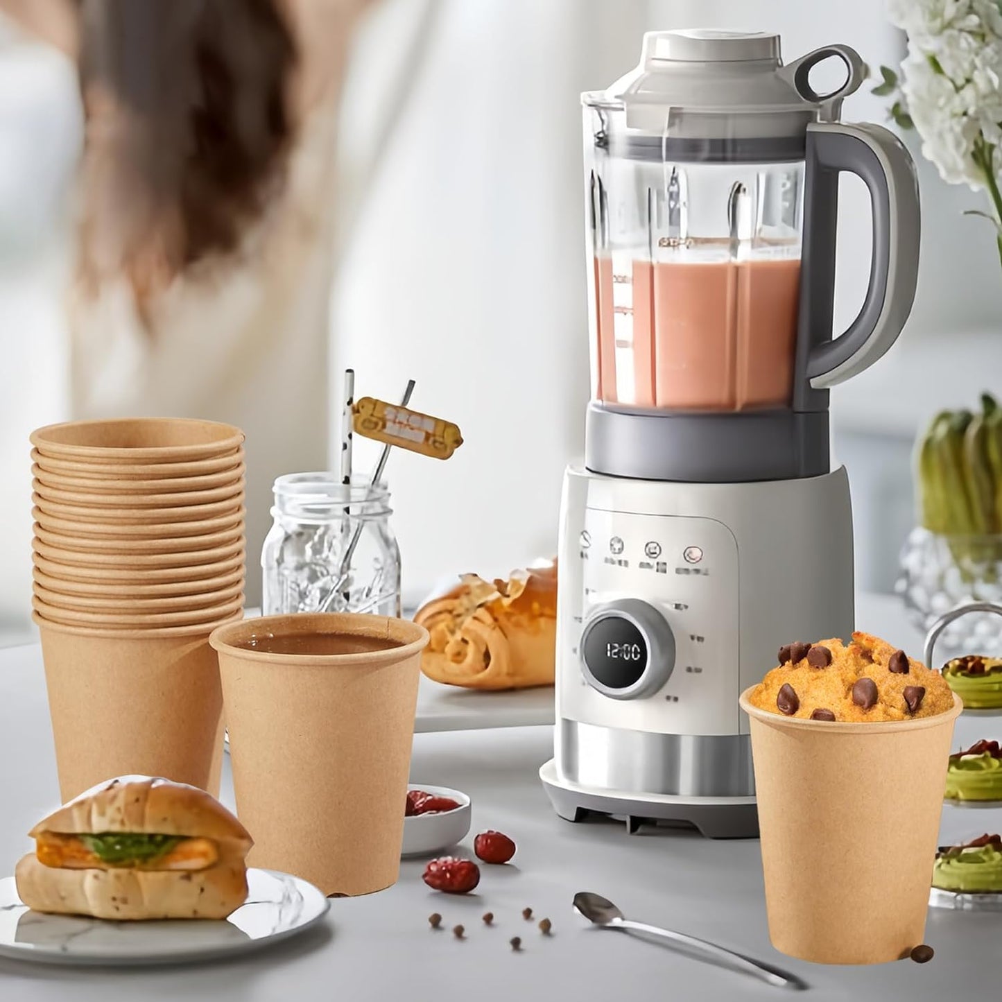 400 Pack 8 oz Kraft Paper Cups, Unbleached Disposable Paper Coffee Cups, Thickened Hot/Cold Beverage Drinking Cup for Party, Home, Cafes, Bistros, Businesses (Brown)