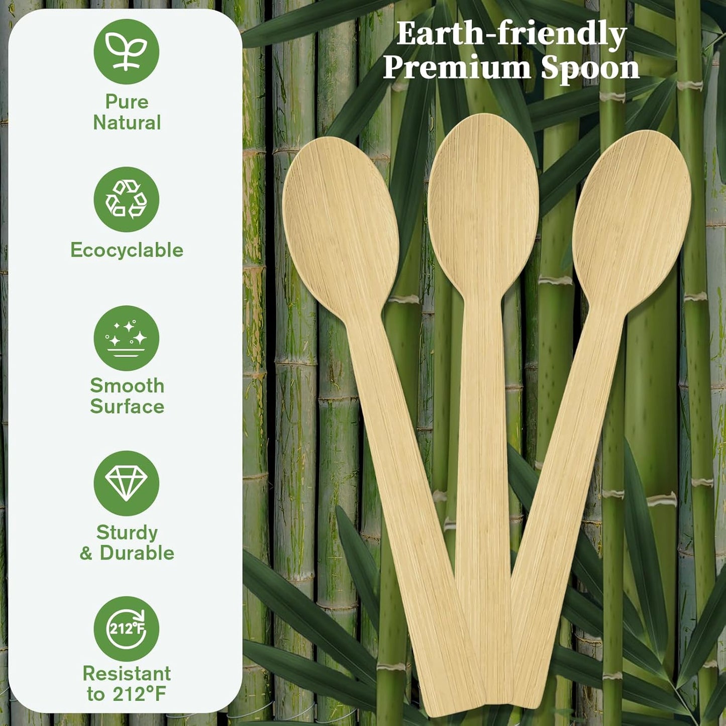 ECOLipak 300 Count Bamboo Spoons Disposable, 6.7 Inch No Splinters Heavy Duty Bamboo Disposable Compostable Spoons for Party, Wedding, Camping, Traveling, Family Dinners, Large Events