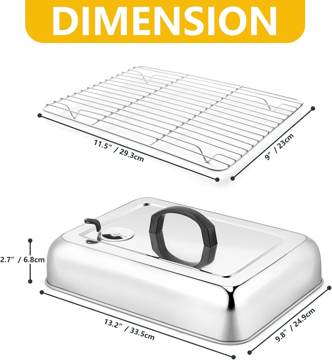 Leonyo 13" Rectangular Basting Cover with 11"x 9" Cooling Rack, Cheese Melting Dome & Wire Rack for Baking, Griddle Accessories with Steam Dome Lids for Oven, BBQ Flat Top Grill Cooking