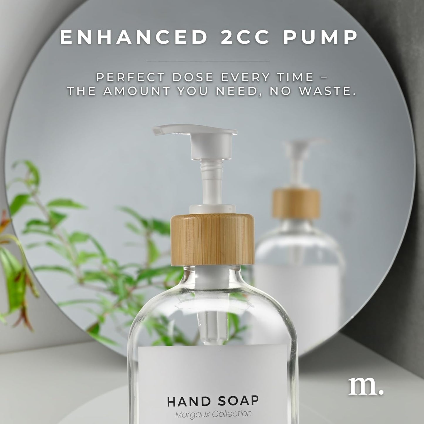 MaisoNovo Glass Hand Soap Dispenser | Dish Soap Dispenser for Kitchen | 16.9oz Clear Bottles with White Bamboo Pump | Bathroom Lotion Dispenser