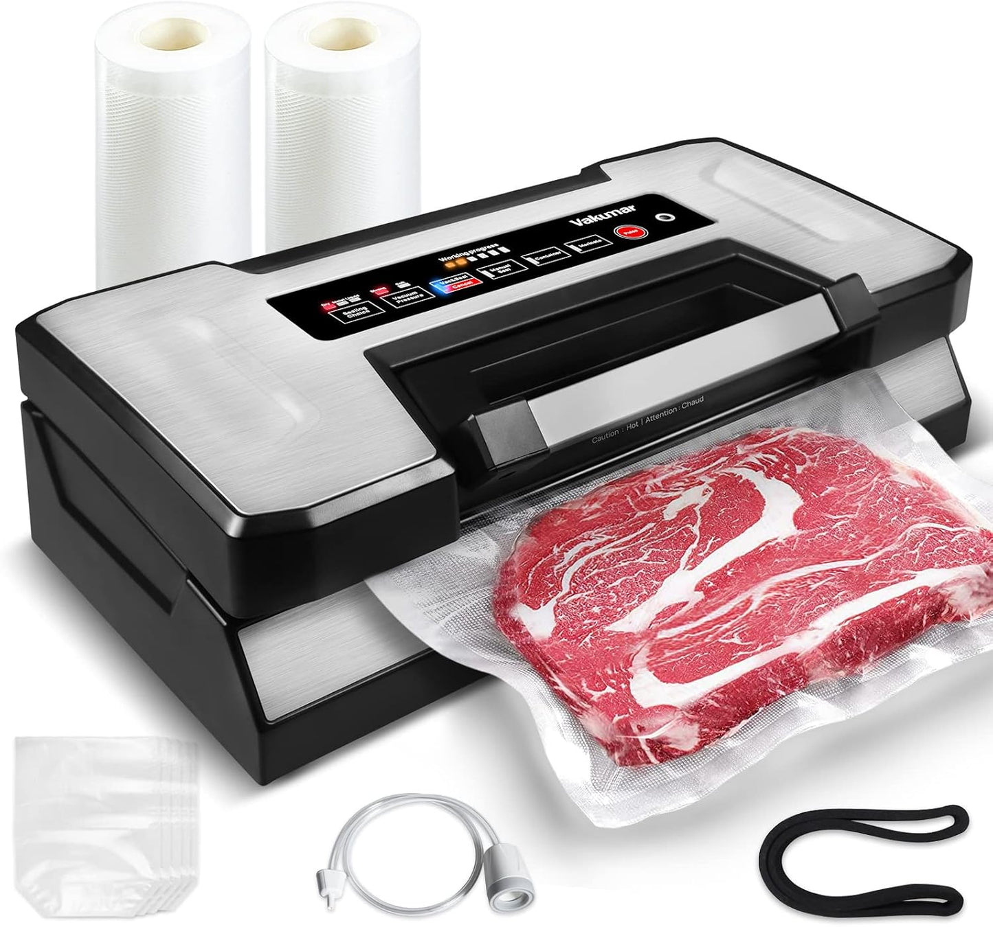 Vakumar Liquid Vacuum Sealer Machine, 90Kpa Vacuum Sealer Machine Preservation Dry/Moist/Liquid Modes, LED Indicator Light, Handle Locked Design, Built-in Cutter and Bag Storage, Removable Drip Tray