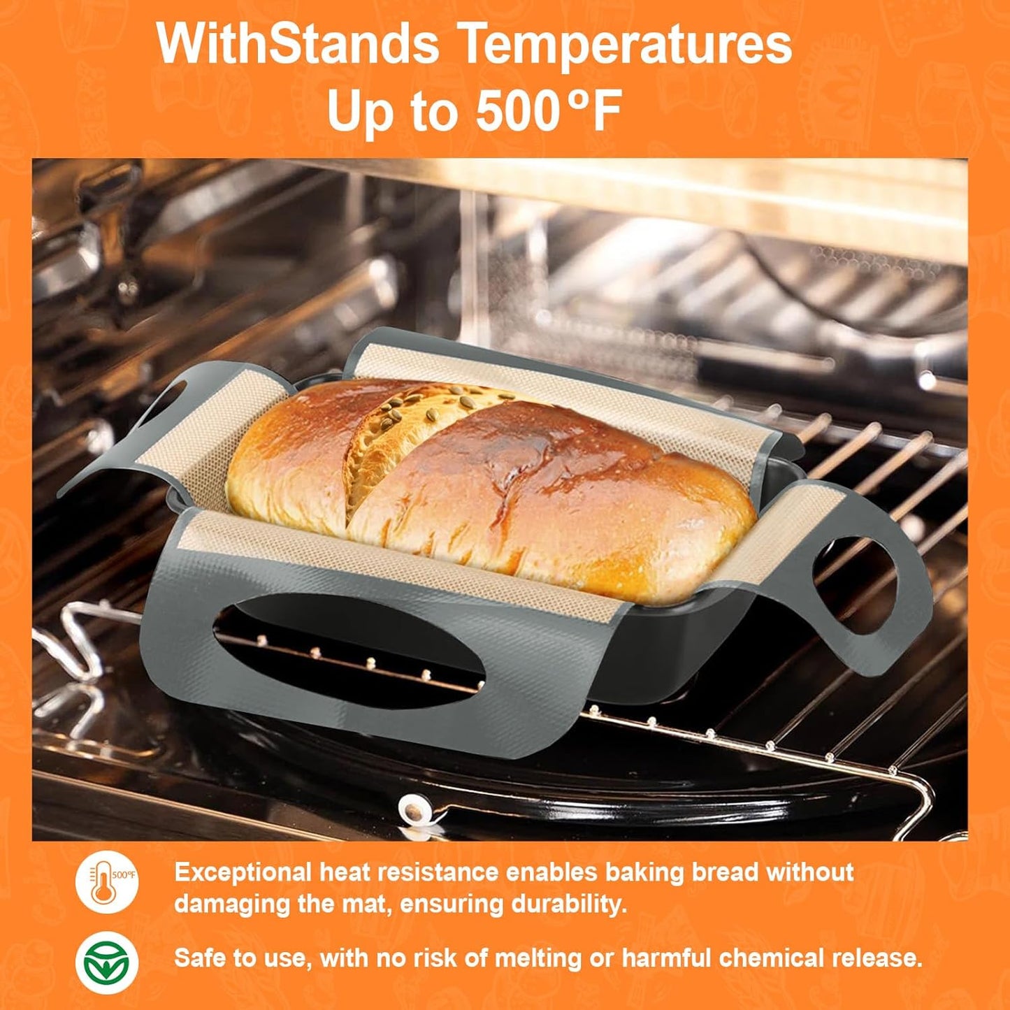 2PCS Reusable Silicone Bread Loaf Pan Liner, Food-Grade Silicone Bread Sling, Sourdough Bread Baking Mat, Loaf Pan Lifters, Non-Stick &Easy Clean Dough Transfer Tool, Fits 9x5 or 1.5lb Loaf Pans,Grey