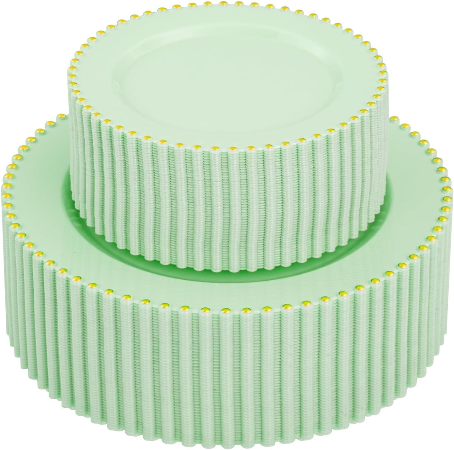supernal 100pcs Green Disposable Plates - Green Heavy Duty Plastic Plates With Gold Beads - Include 10inch Dinner Plate and 7inch Plastic Dessert Plate - Disposable Serving Platters for Party,Wedding