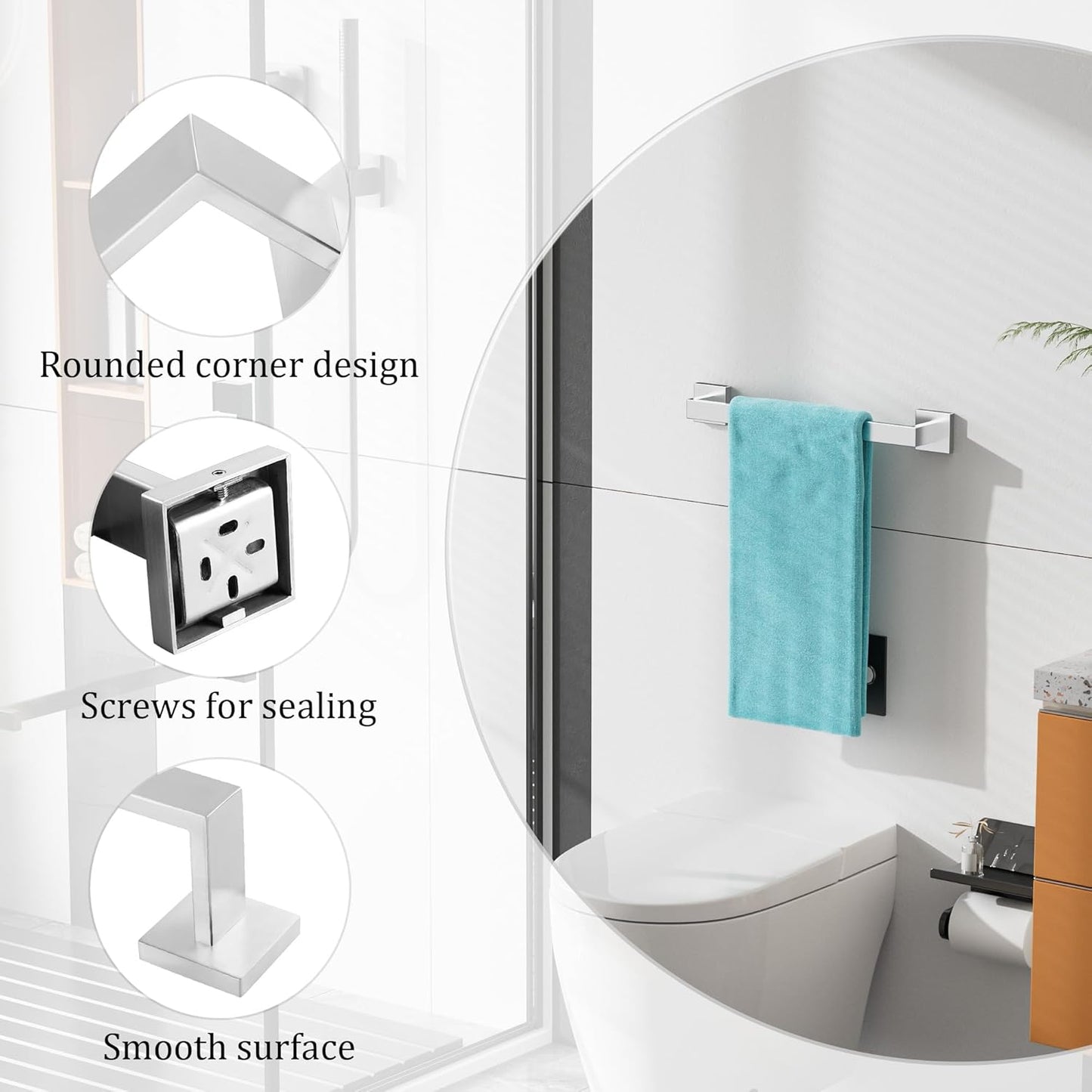 Alise Brushed Nickel Towel Bars,15.75 Inch Towel Holder Towel Racks for Bathroom and Lavatory,SUS304 Stainless Steel Hand Towel Hanger Rail Wall Mount,Useable Length 13.98 Inch Towel Bar, GYT040-LS